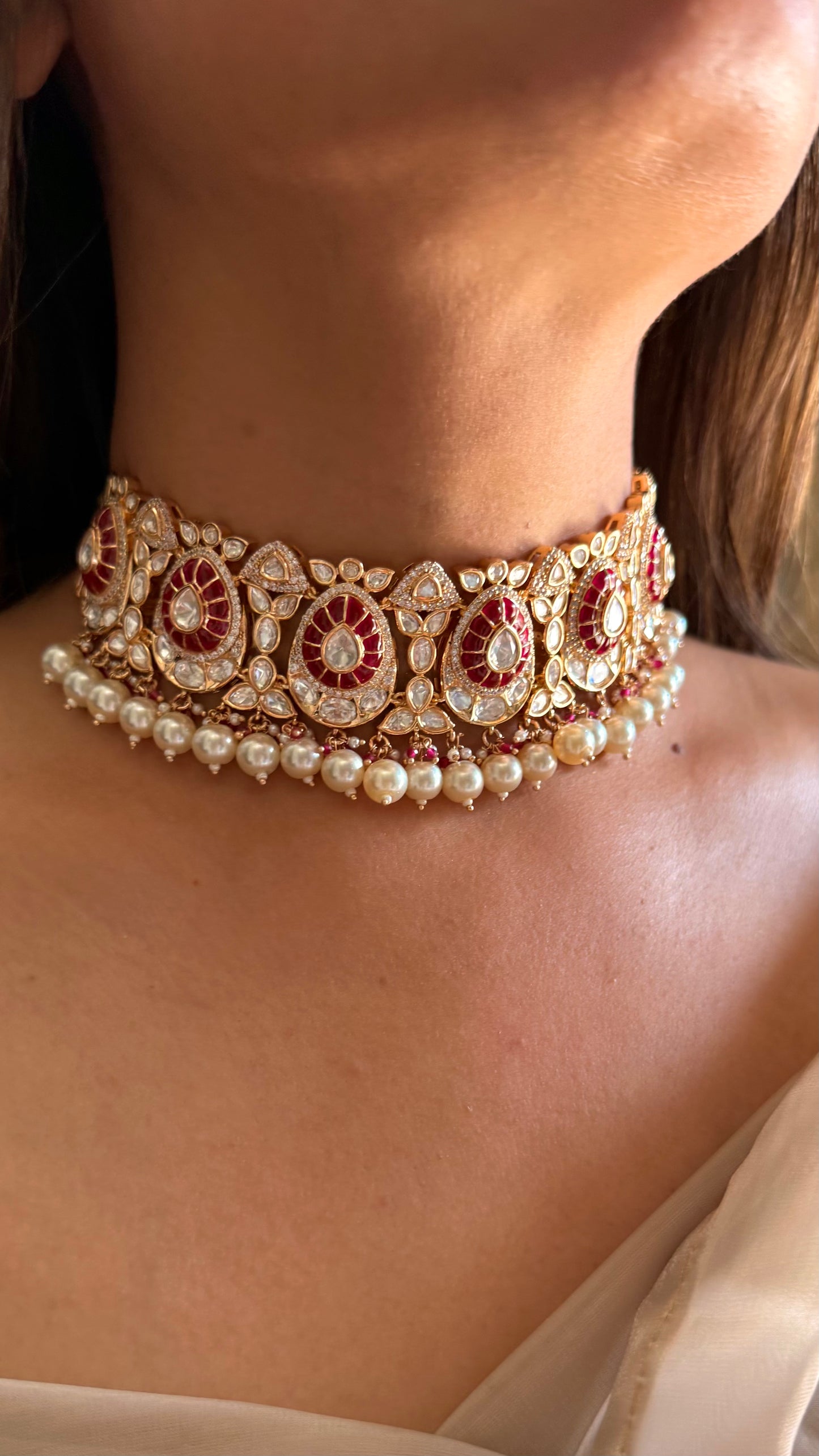 Prisha Ruby heritage designer moissanite choker necklace