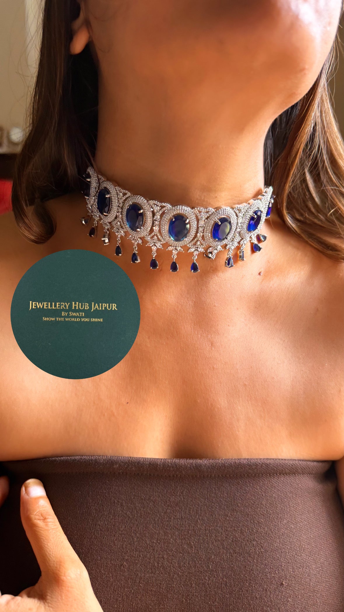Sapphire doublet cz diamond choker set