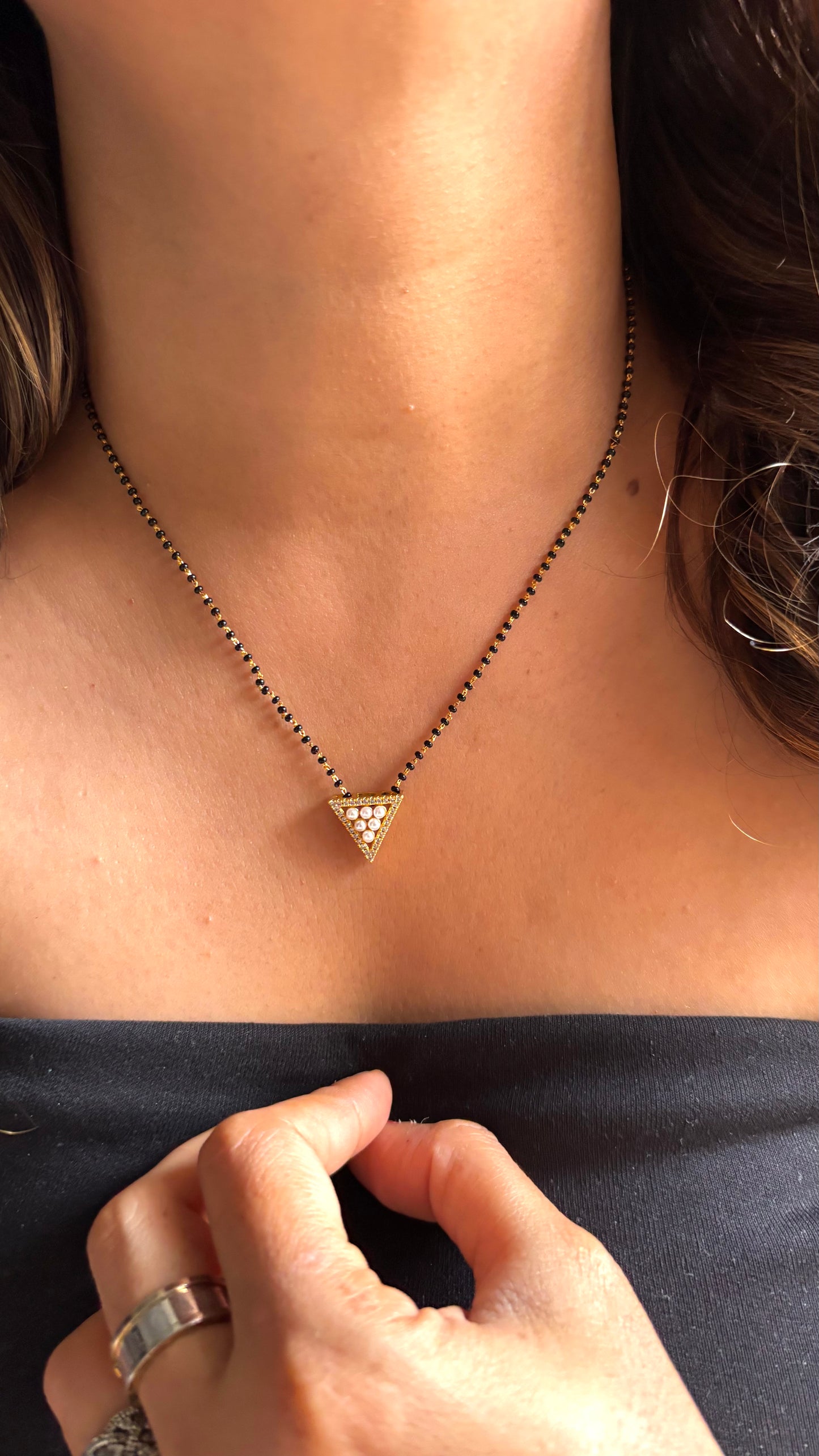 Mangalsutra with Triangle Pendant & White Pearl Detailing