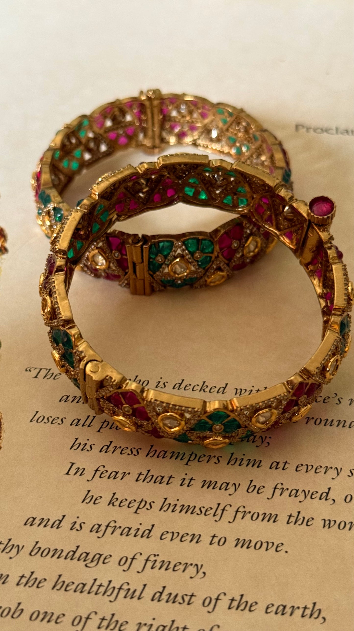 Ruby & emerald katdana moissanite openable bangle