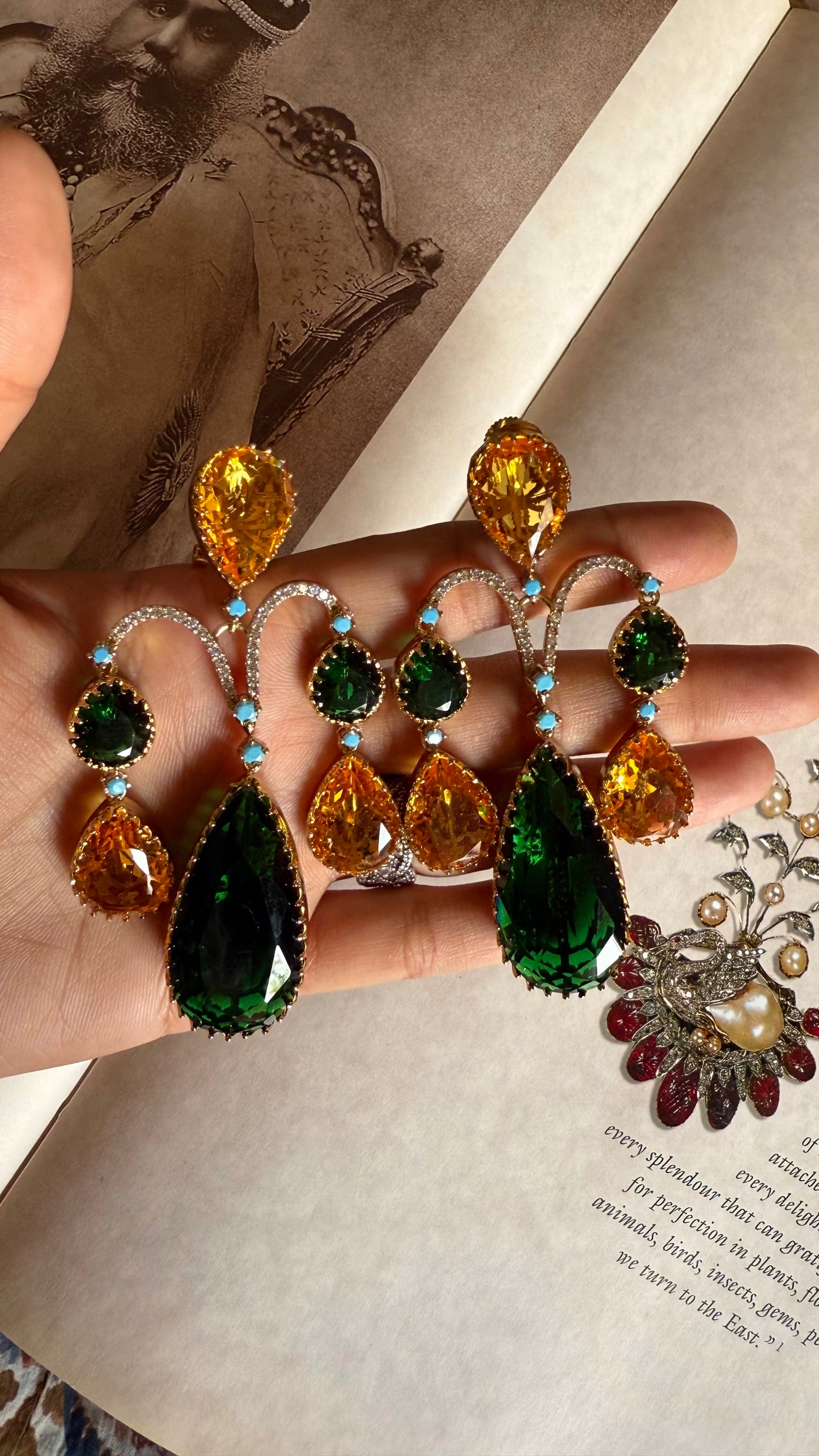Sabhyasachi inspired emerald & tatoz with firoza danglers