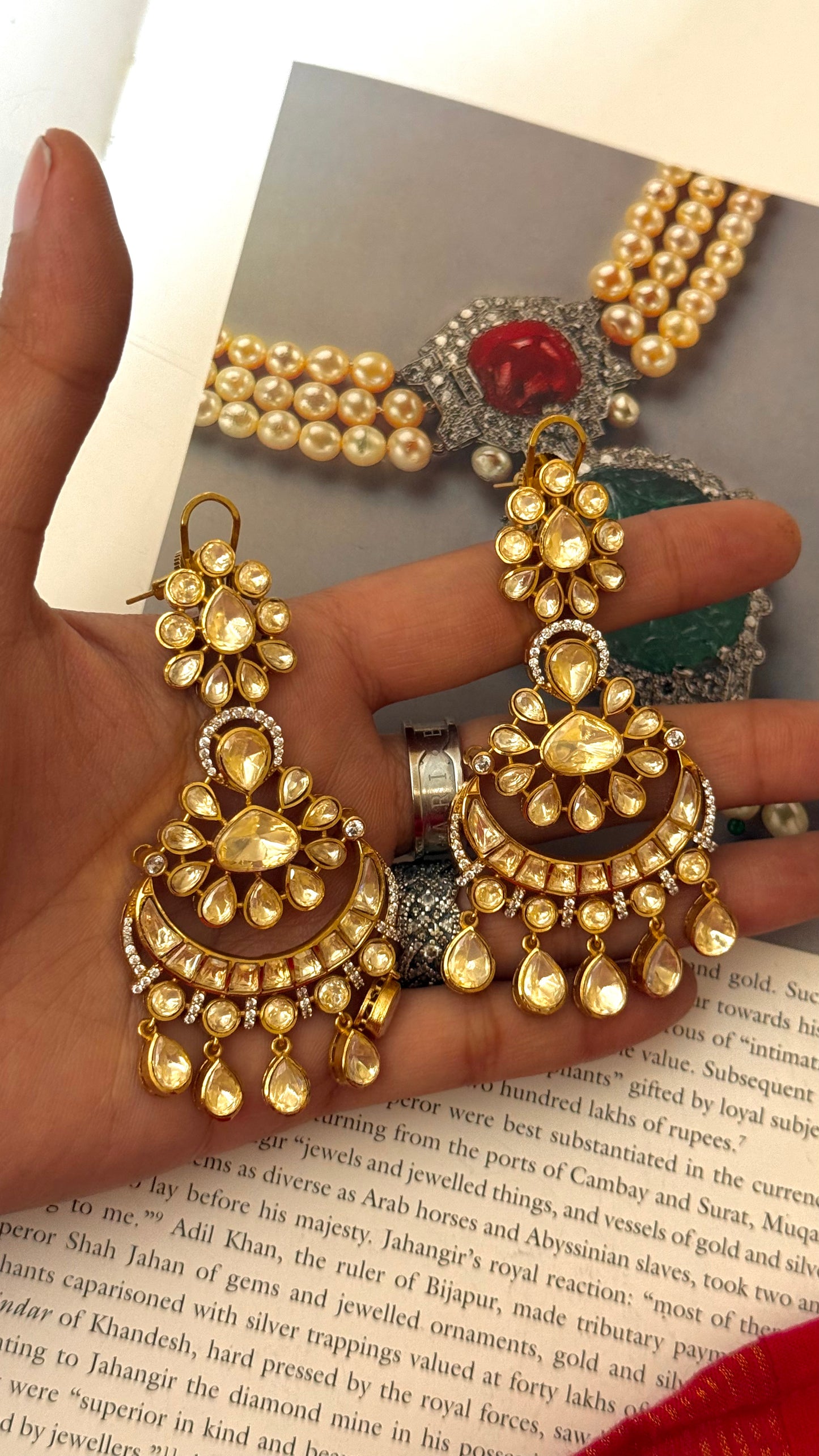 Peeli Polki (Real Diamond Polki Look) designer chandbali, LV shade