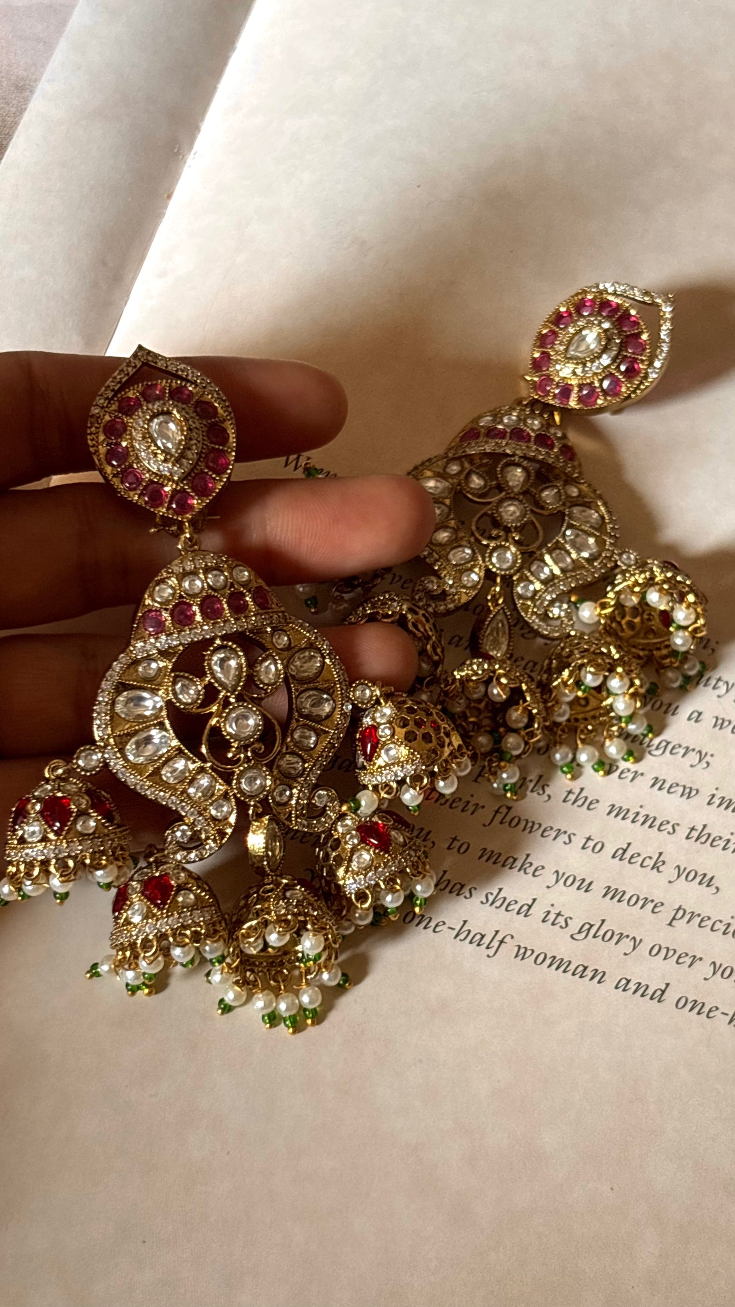 Ruby Moissanite jhumki chandbali earrings