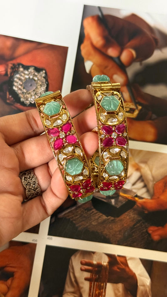 Mint doublet & rani pink floral openable bangle