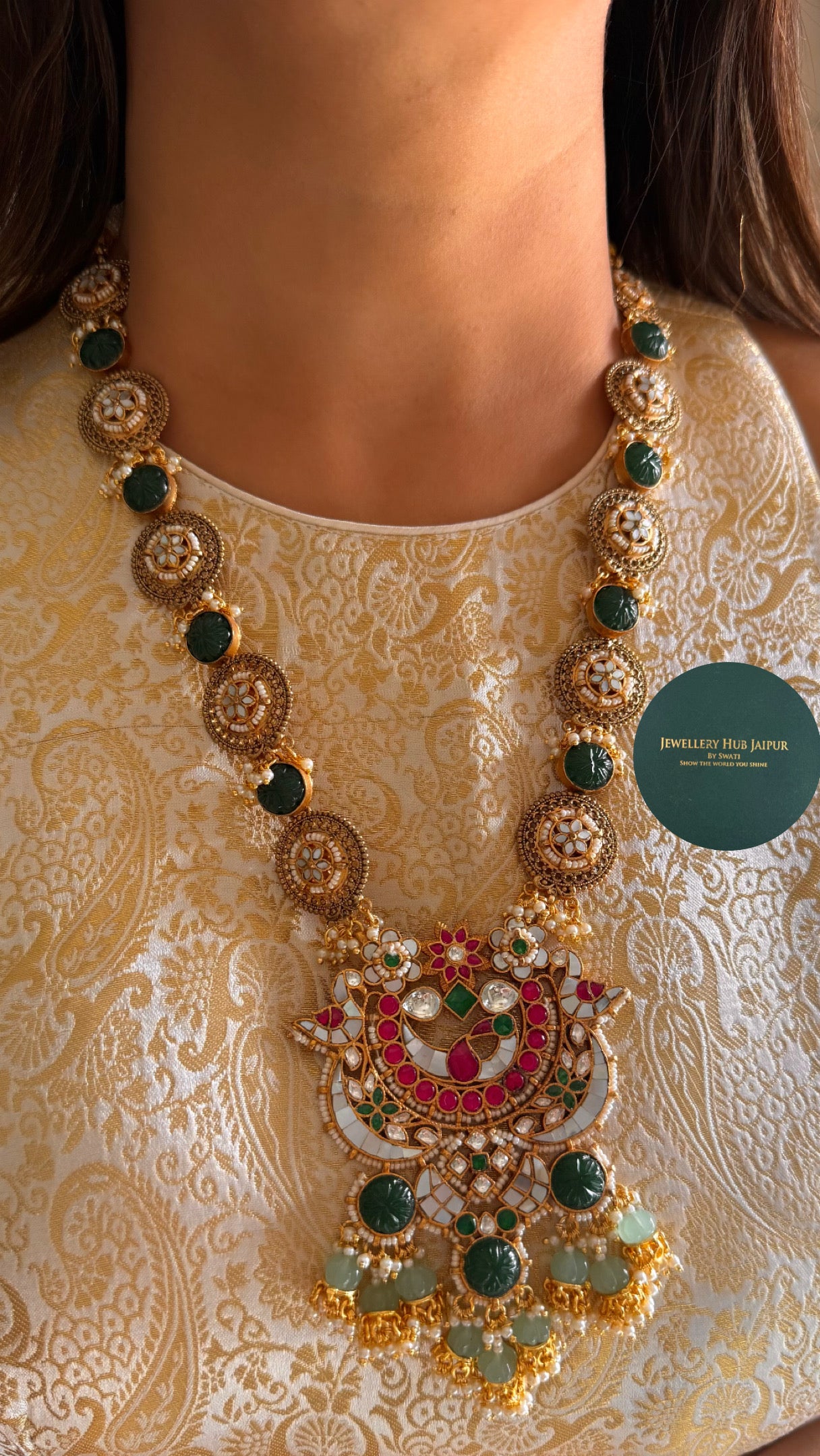 Heritage polki long rajwada mint long necklace