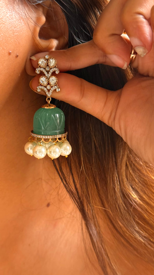 Panna mint carving moissanite jhumki