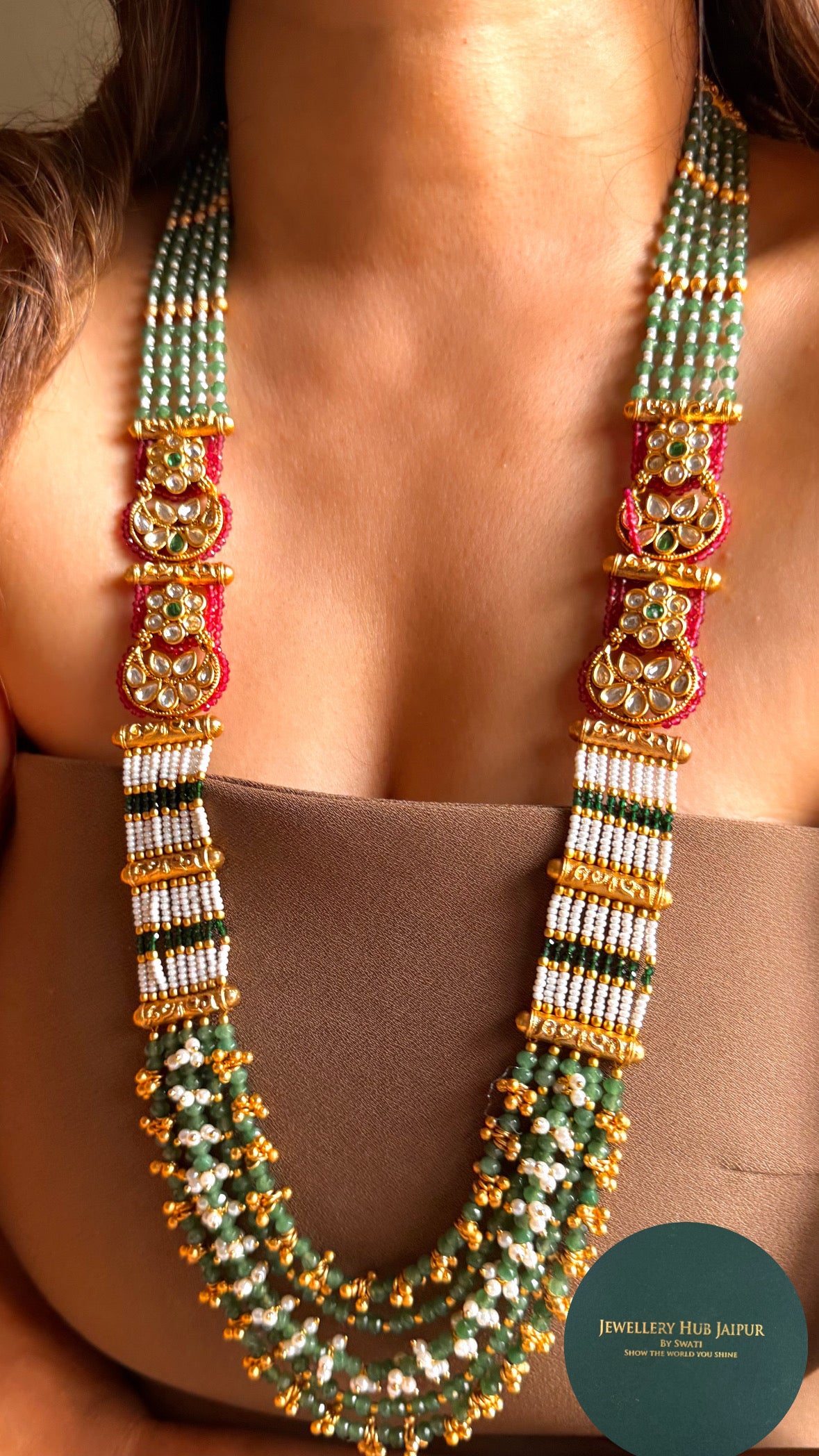 Mint, emerald & rani pink floral rajwada maharani set