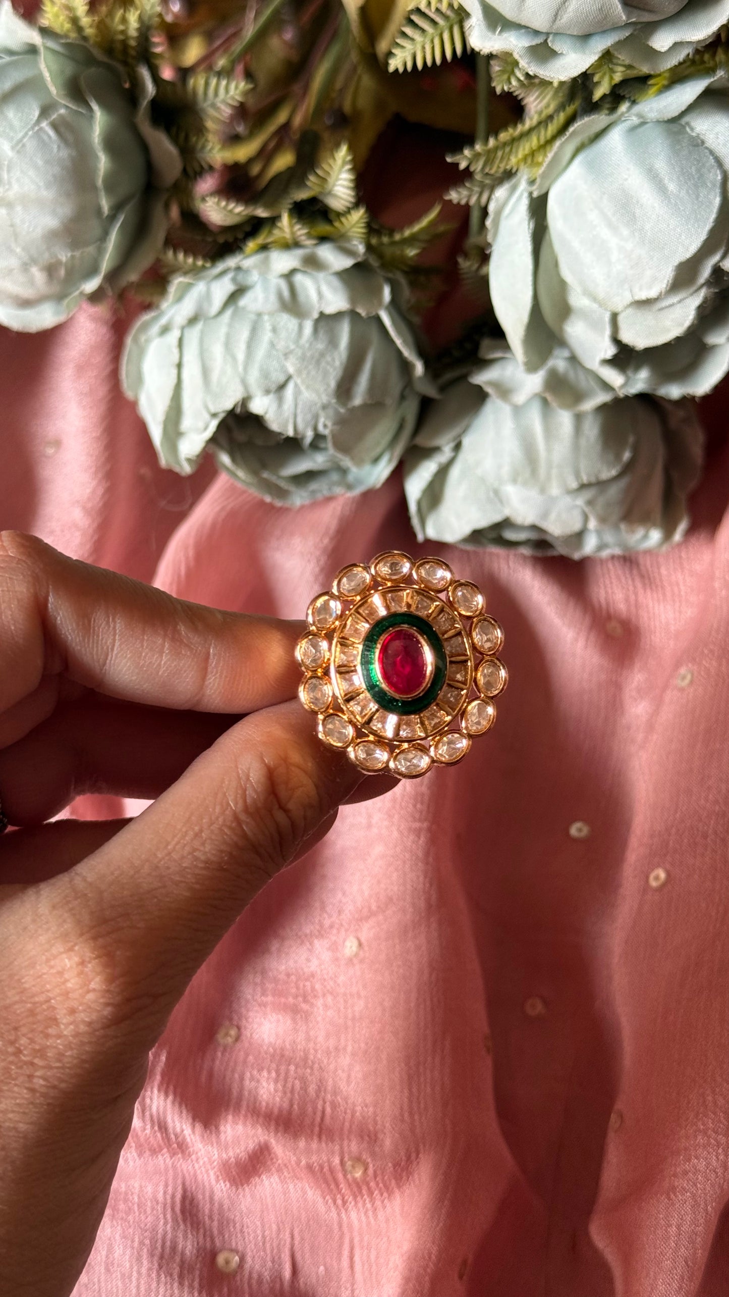 Ruby & emerald polki ring