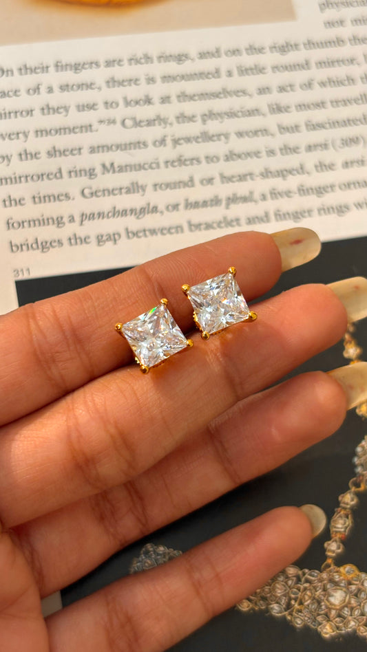 Emerald cut 2 carat gold studs
