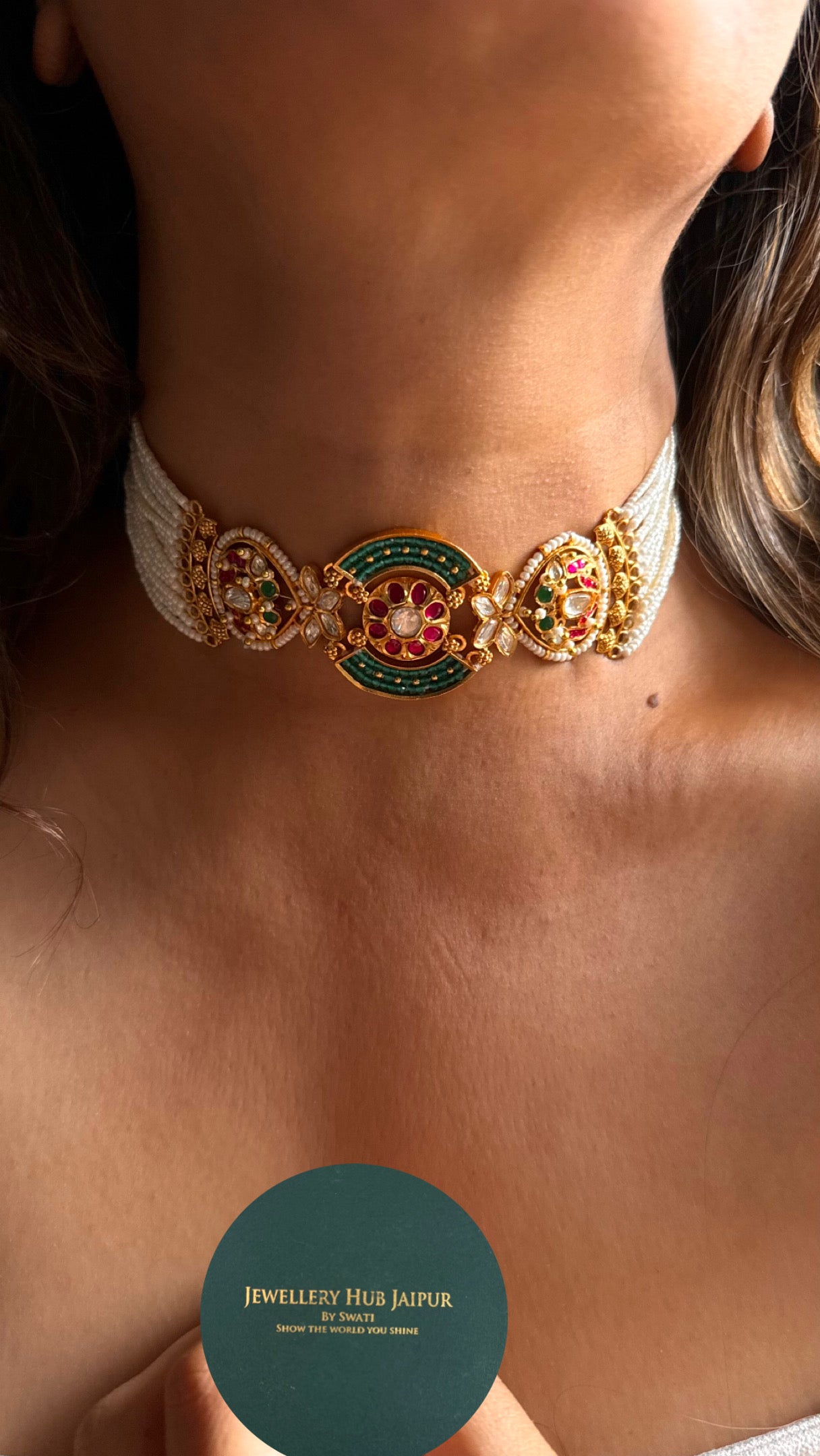 Heritage emerald & rani pink jadau choker