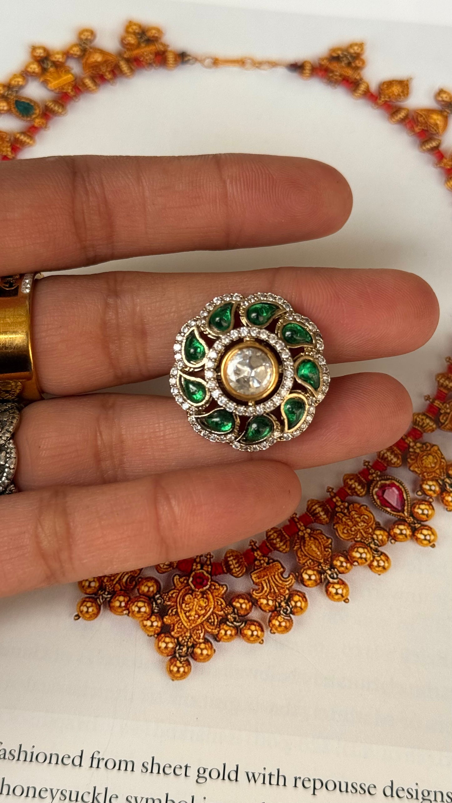 Emerald floral victorian ring