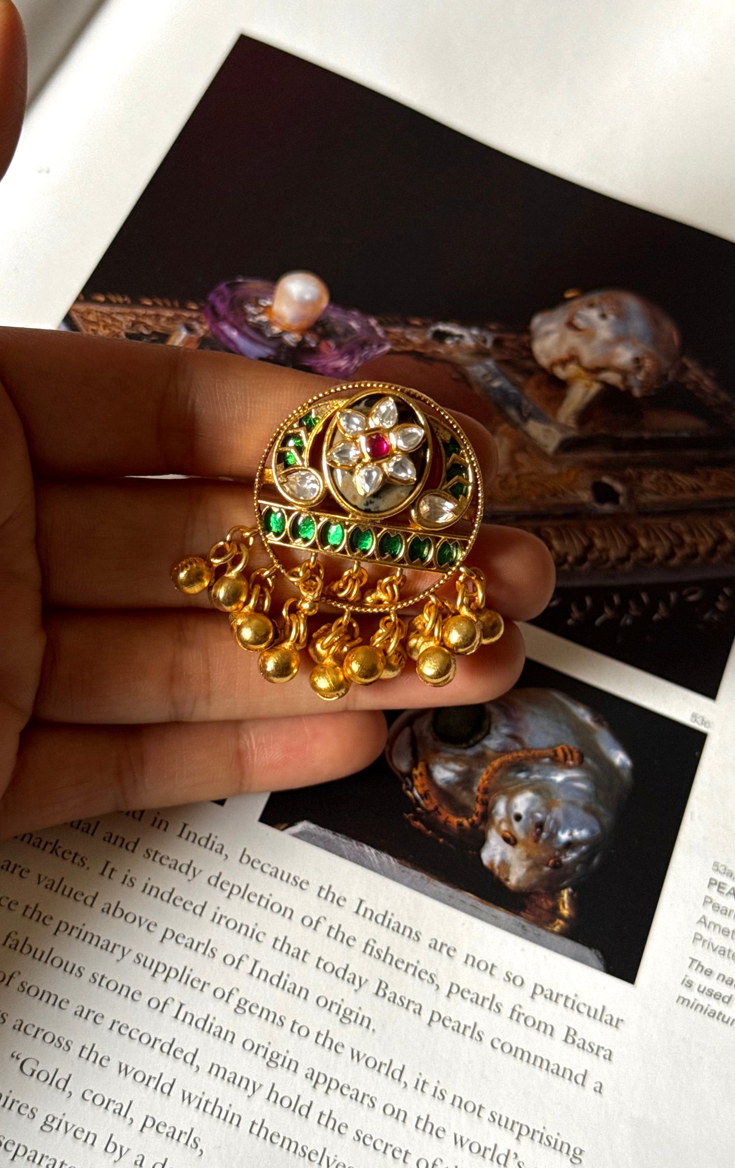 Emerald granite inlay rajwada ring