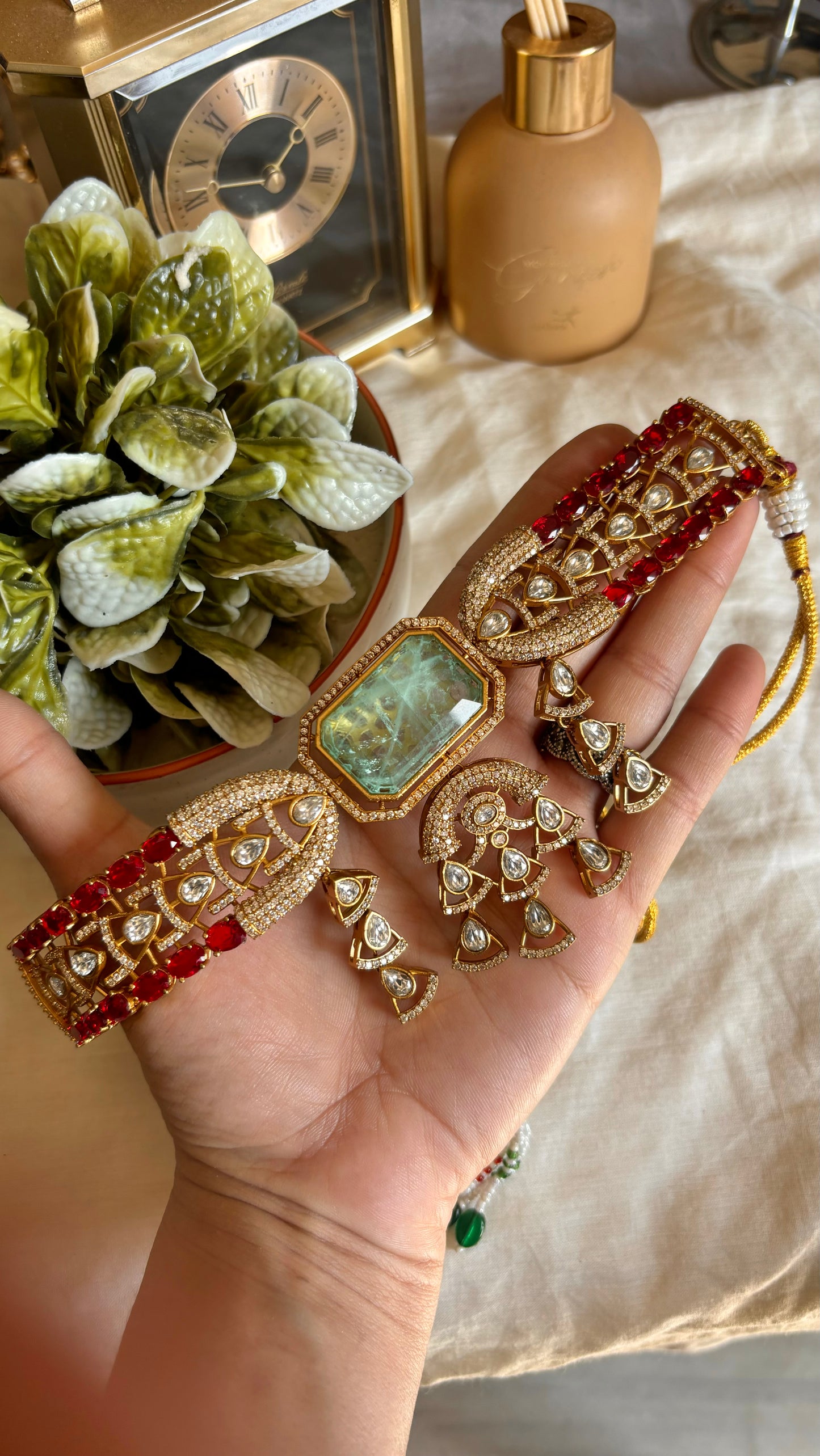 Noor Mint ruby designer polki choker necklace with earrings