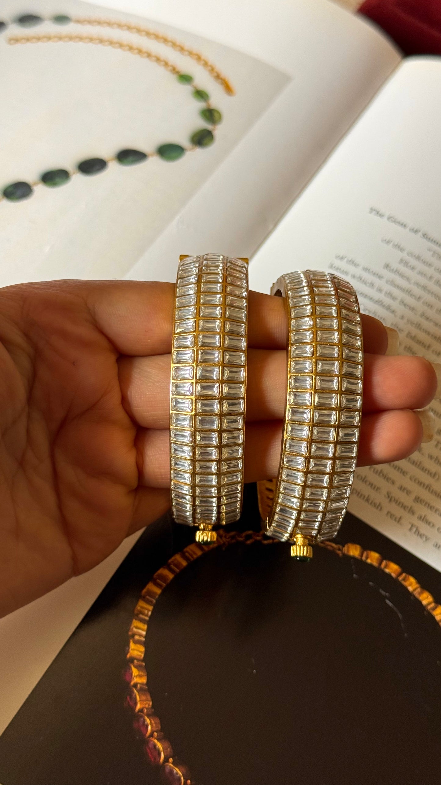 Emerald cut tripple line polki bangles