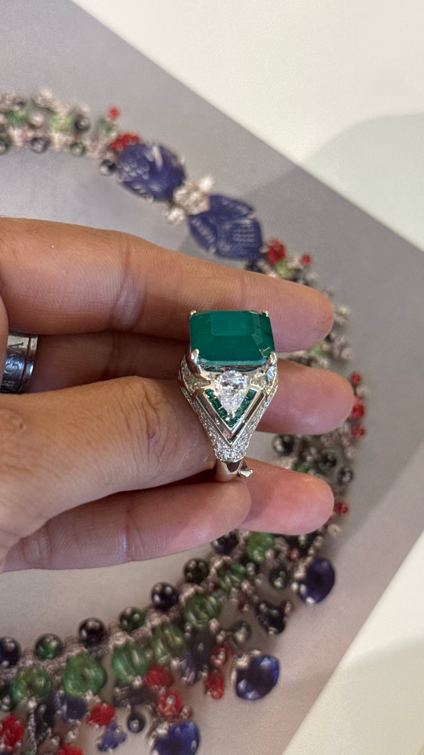 Emerald Enamel Diamond Ring