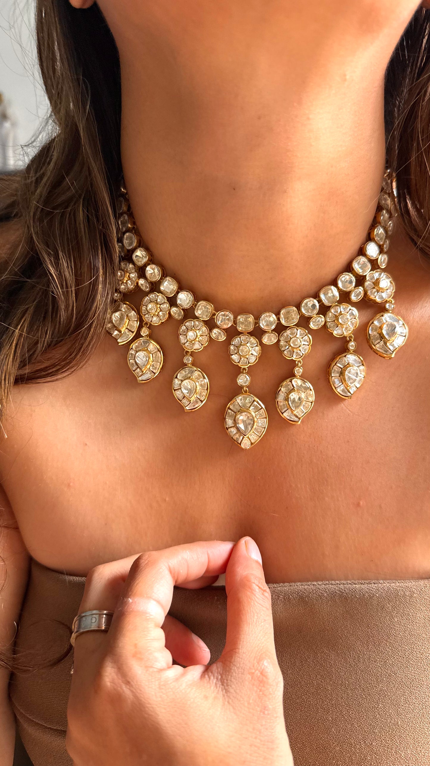 Madhubani floral peeli polki statement necklace