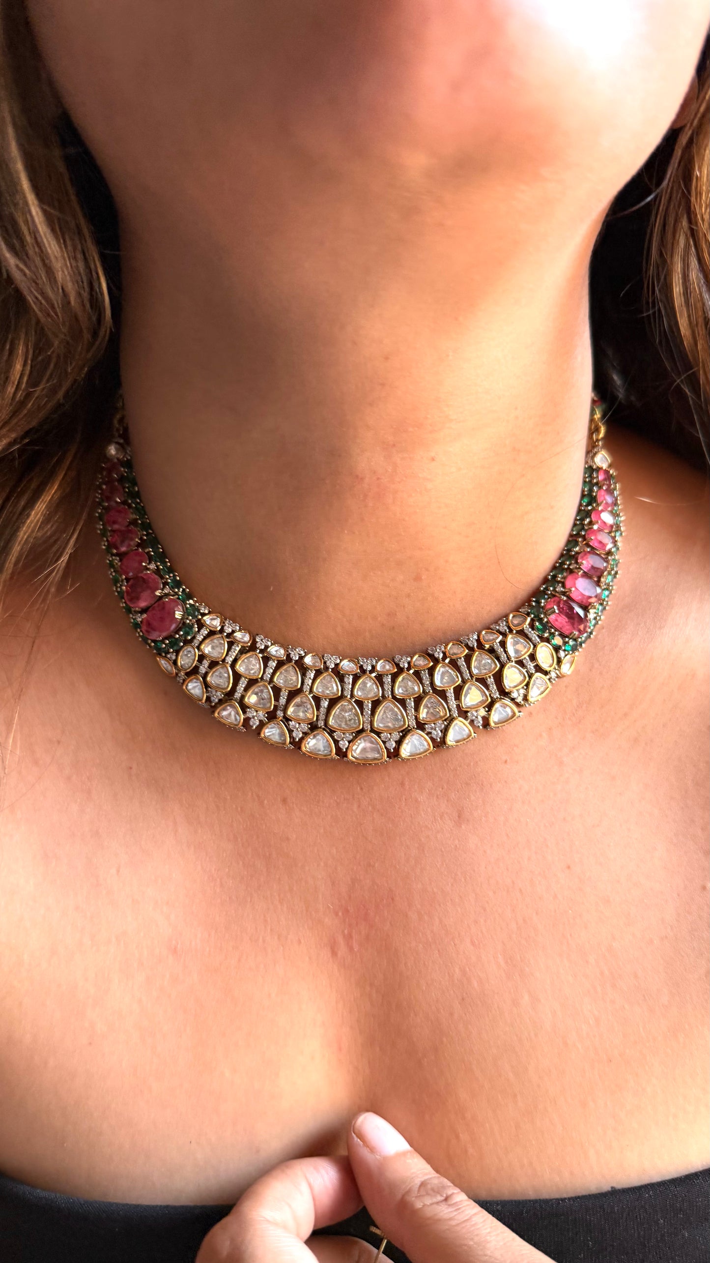 Mauve & Mint Designer Victorian Polki Necklace