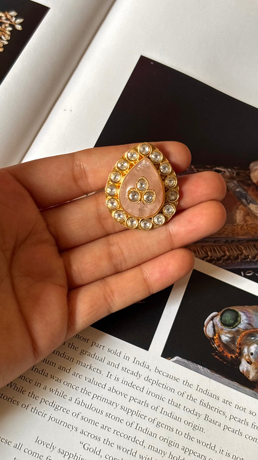 Rose quartz stone carved ring
