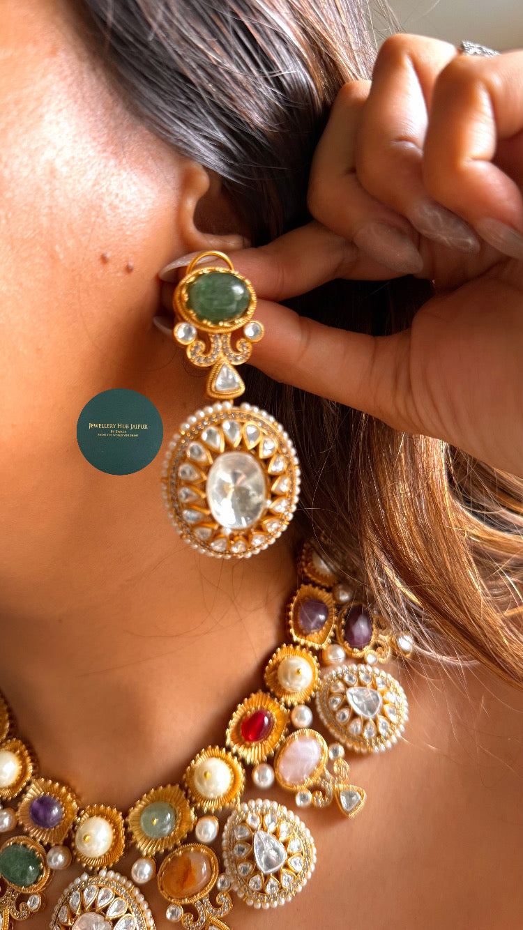 Sabyasachi inspired Navratna & moissanite polki collar set