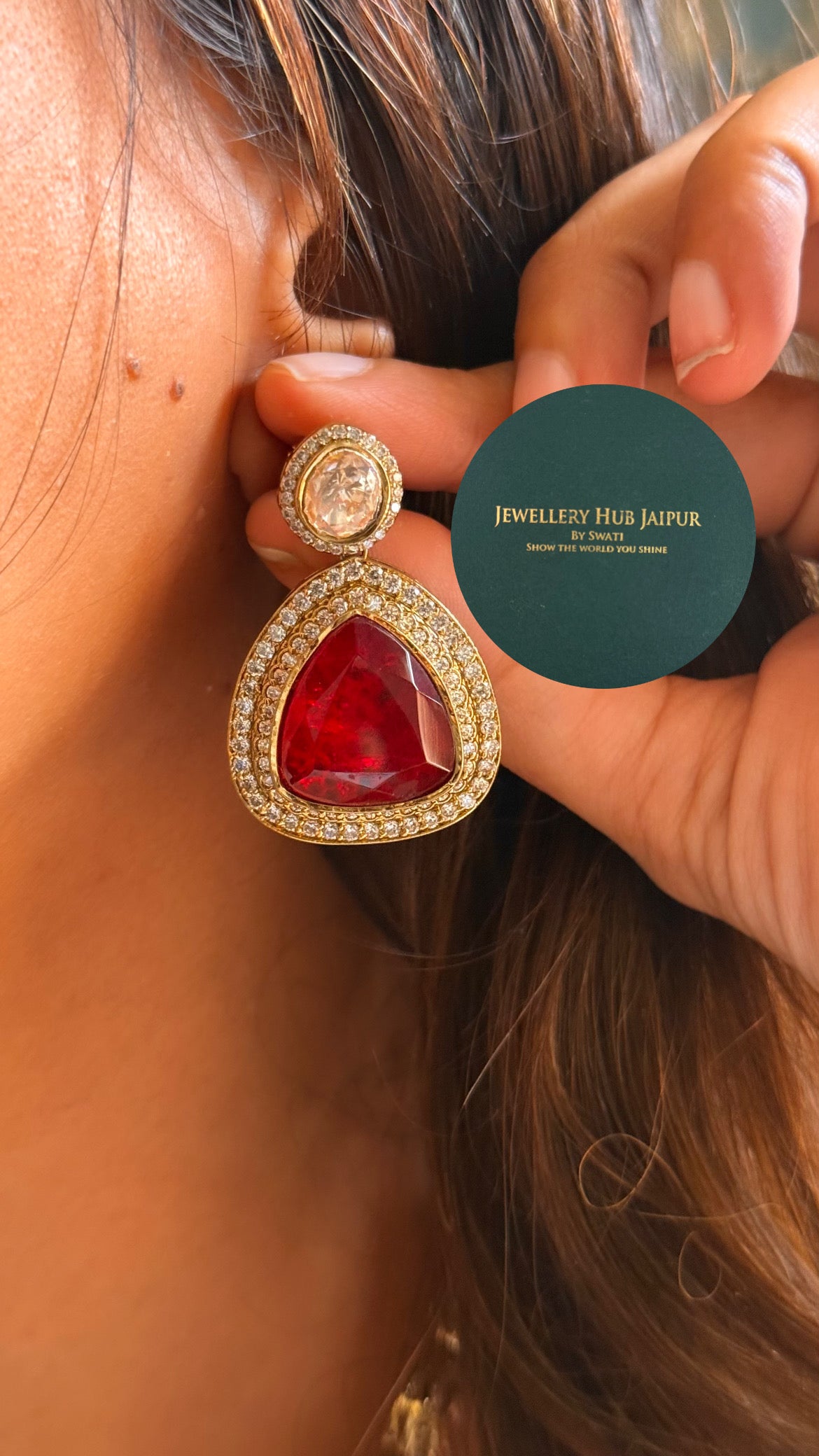 Ruby doublet & moissanite uncut polki collar set