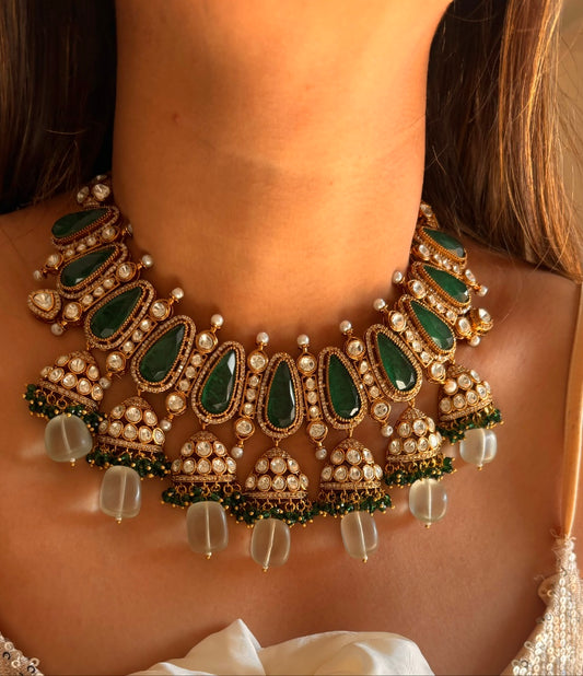 Emerald jhumka moissanite necklace