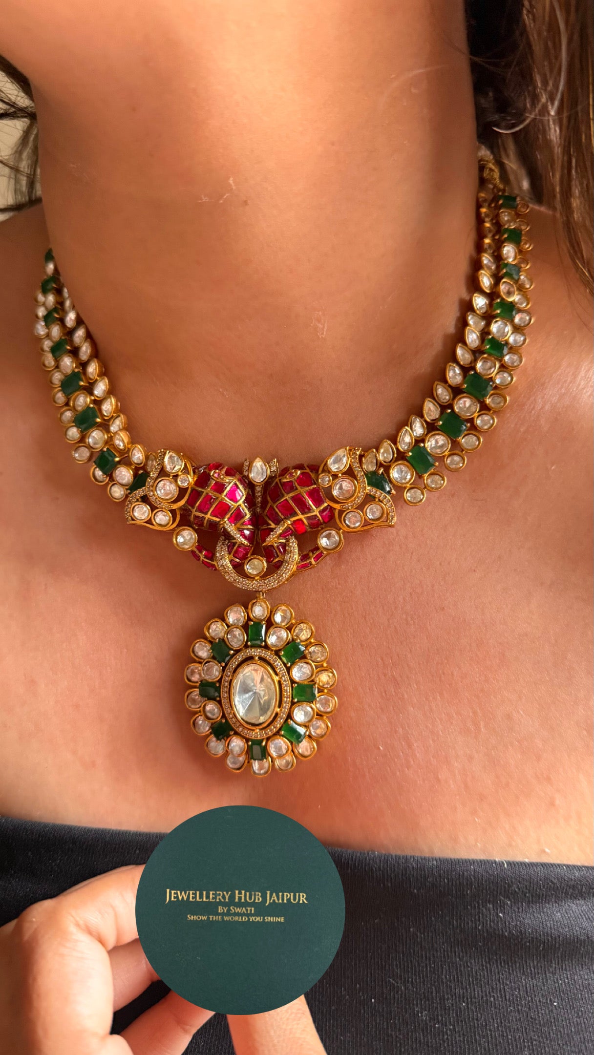 Gajj inspired ruby & emerald doublet with peeli polki collar Necklace