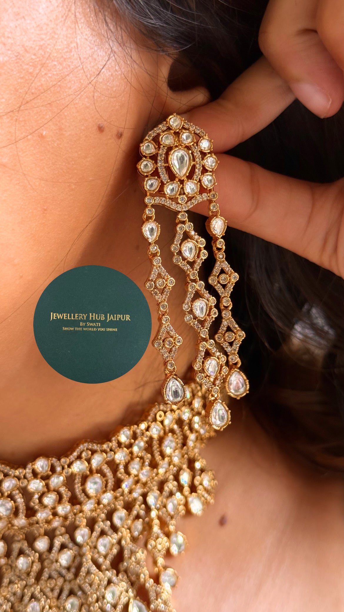 Moissanite uncut polki jhalar choker set