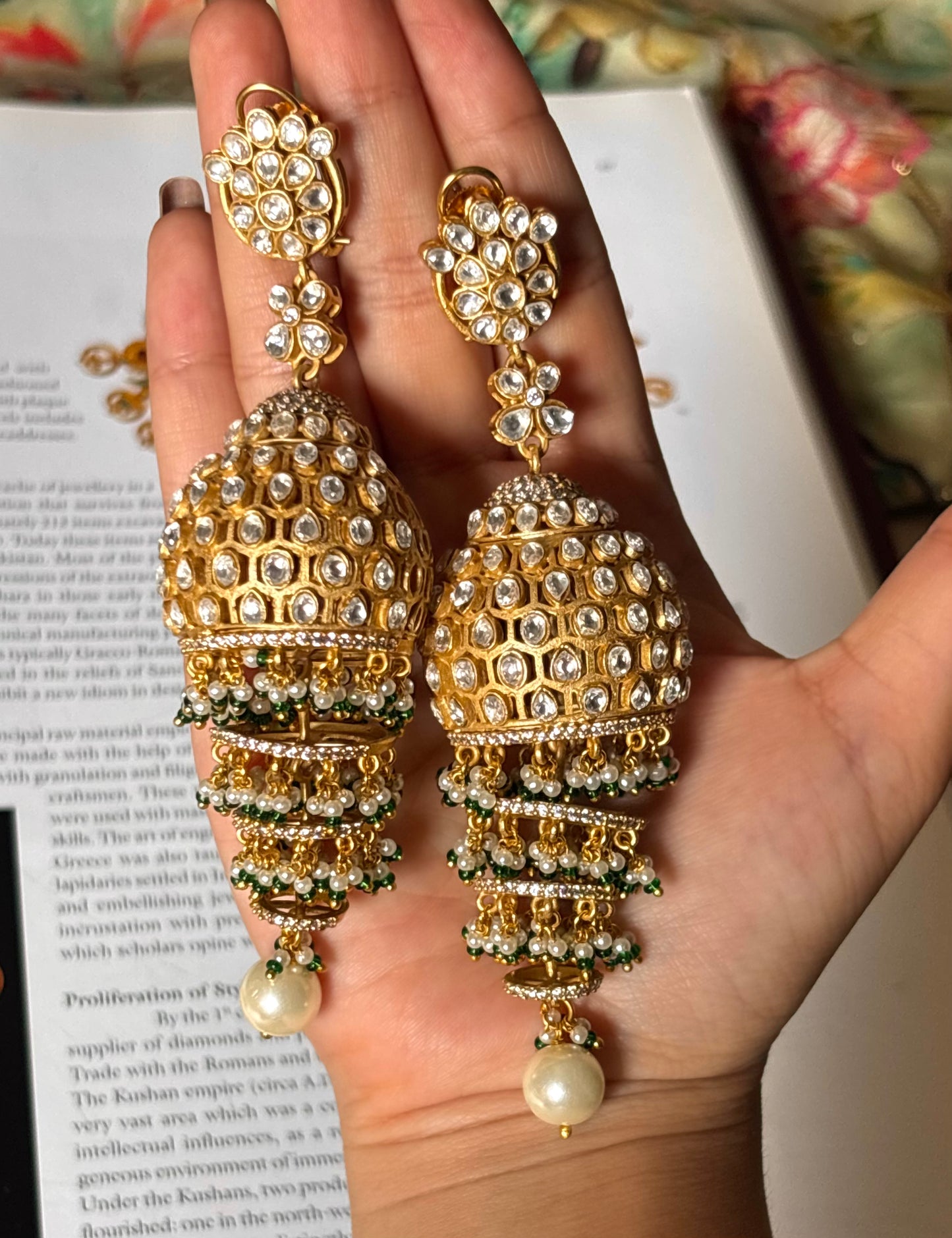 Moissanite polki emerald jhalaar jhumki Earrings