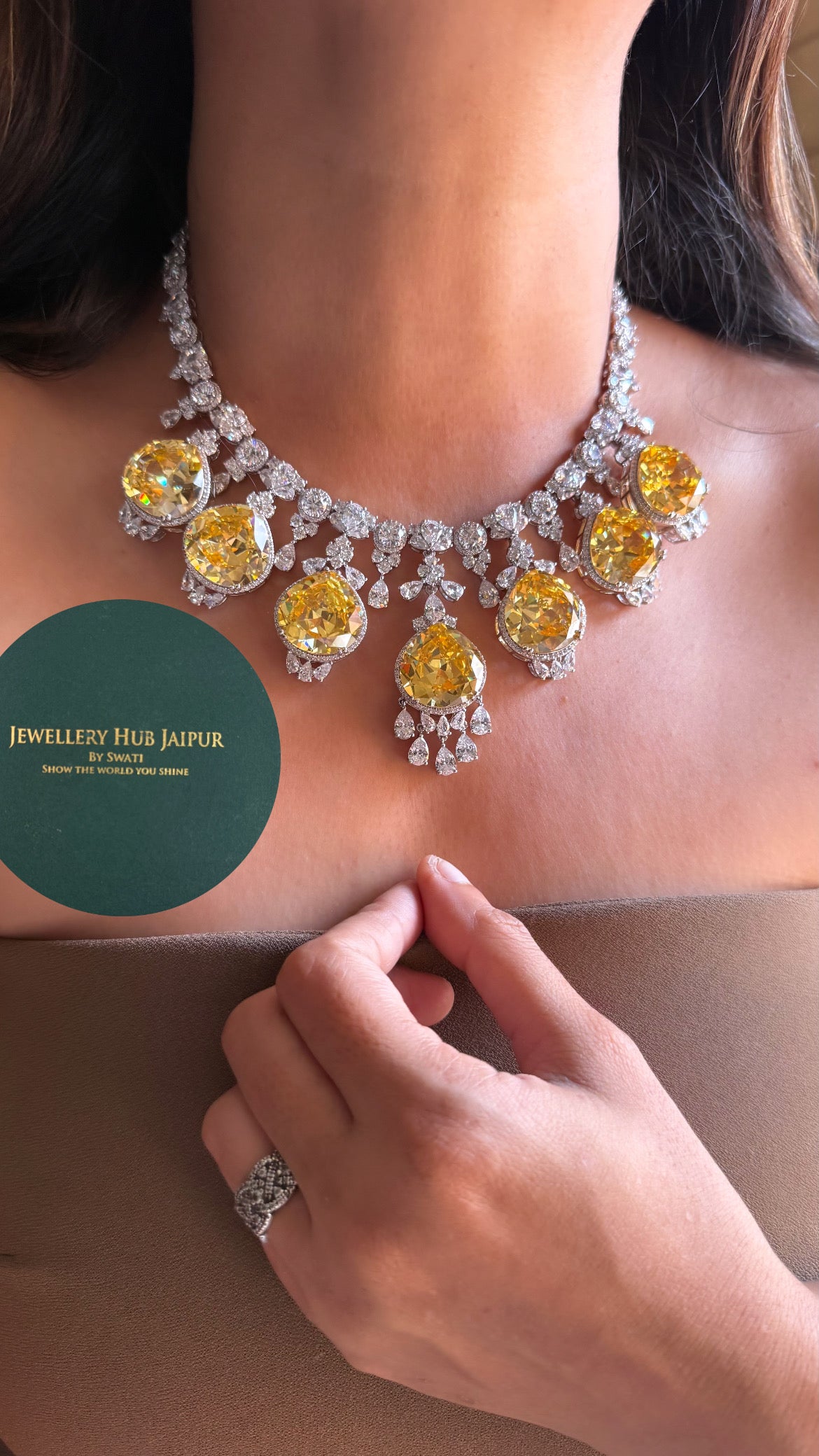 Citrine doublet cz diamond cocktail collar set