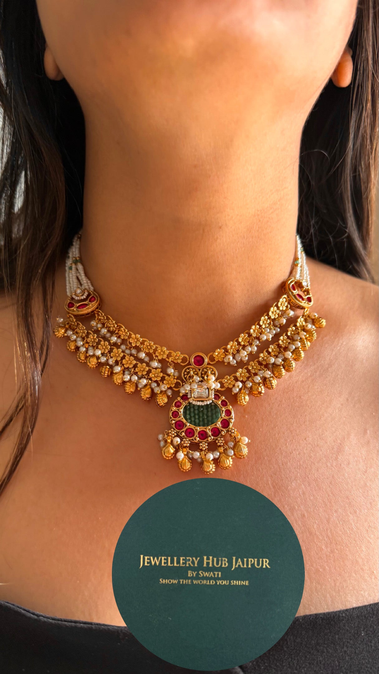 Rajwadi rani pink Chandbali piroyi necklace