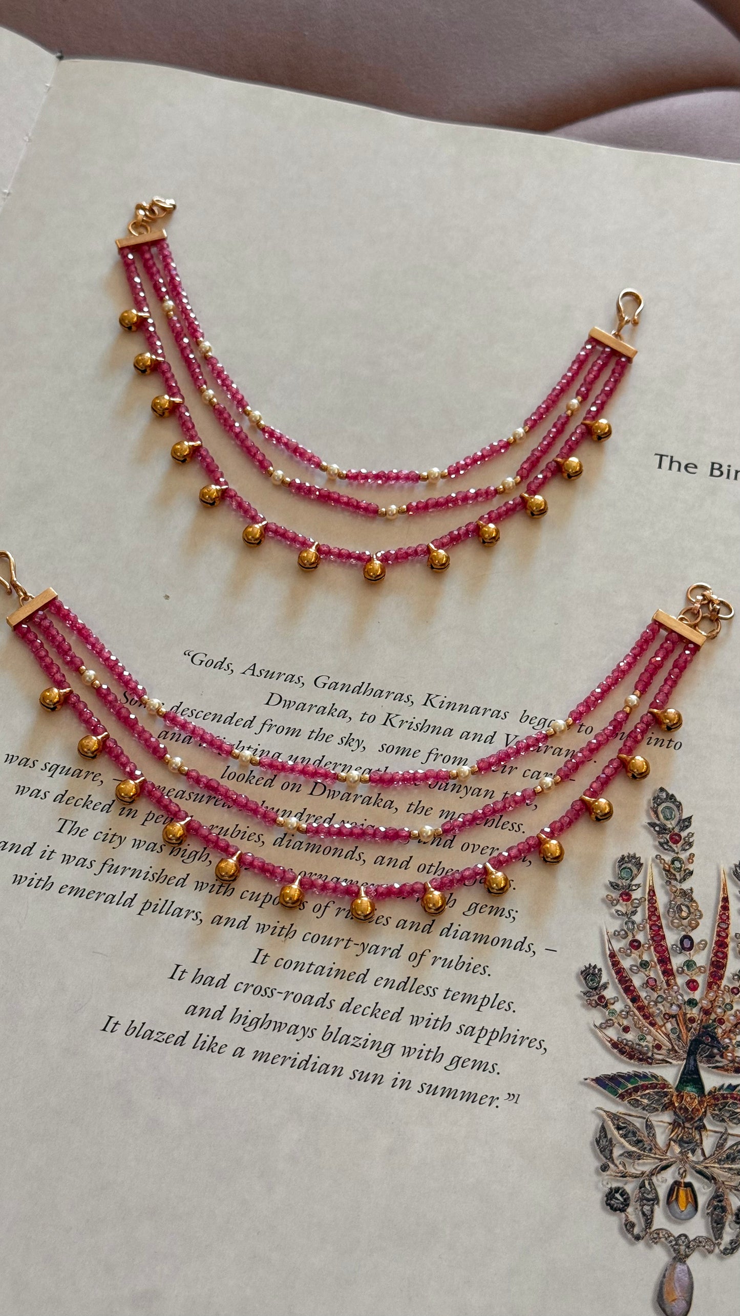 Rani pink three layerd earchain
