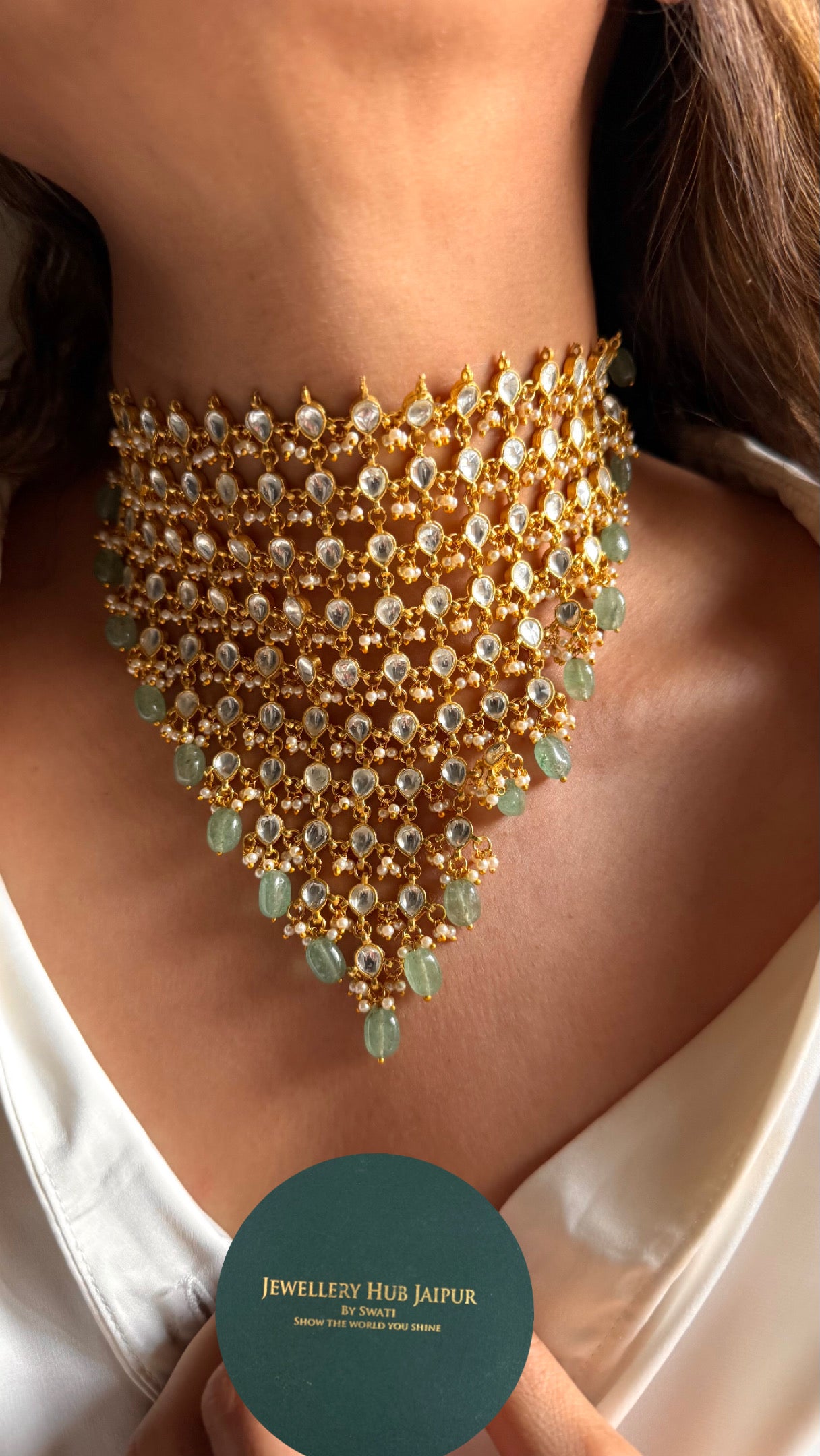 10 layered paachi Kundan mint strawberry Necklace
