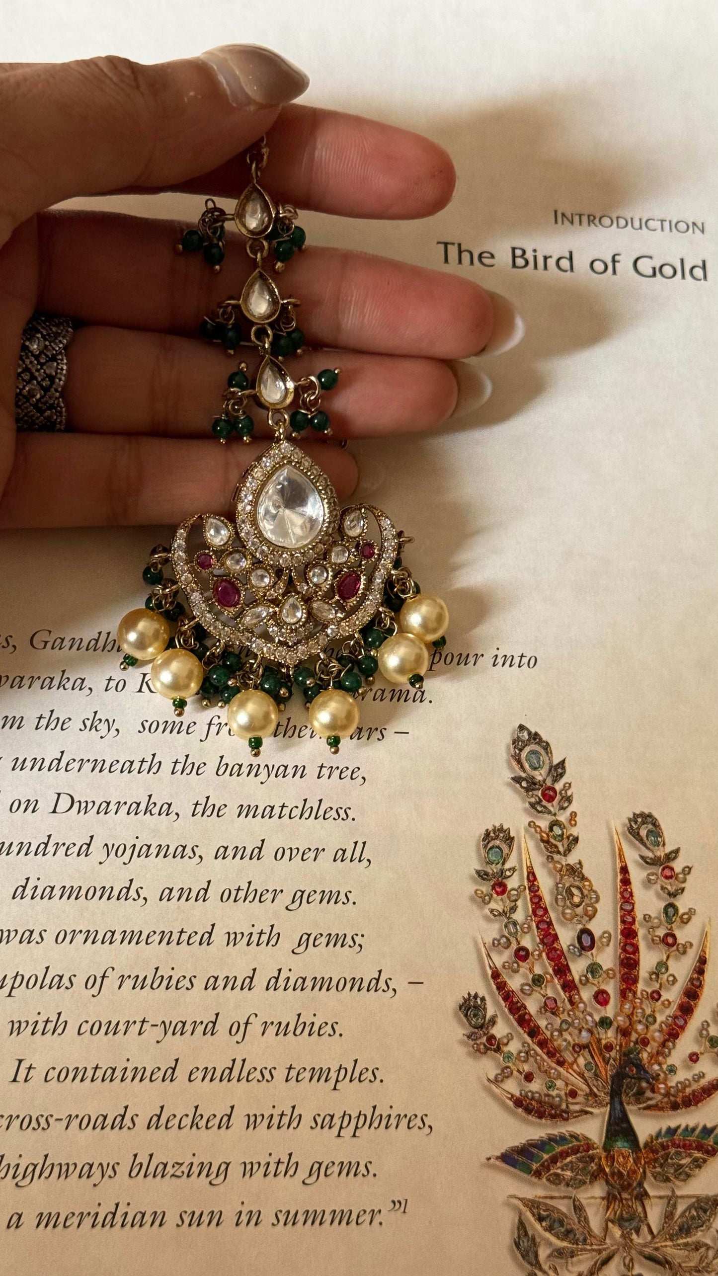 Emerald & ruby Moissanite maangtika