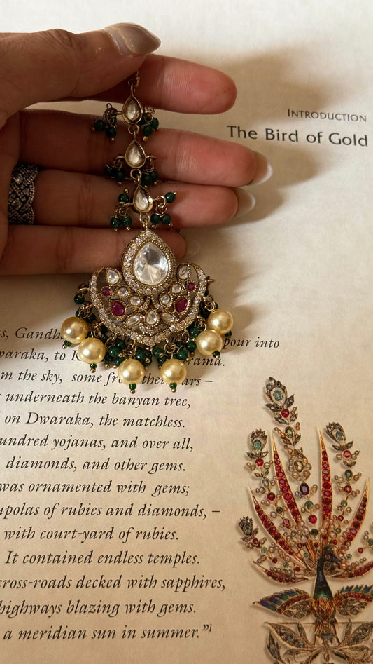 Emerald & ruby Moissanite maangtika