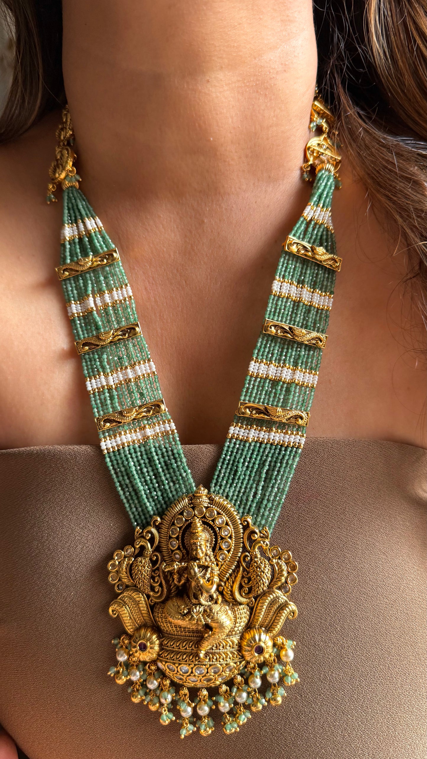 Lord Krishna inspired Nakshi Temple necklace