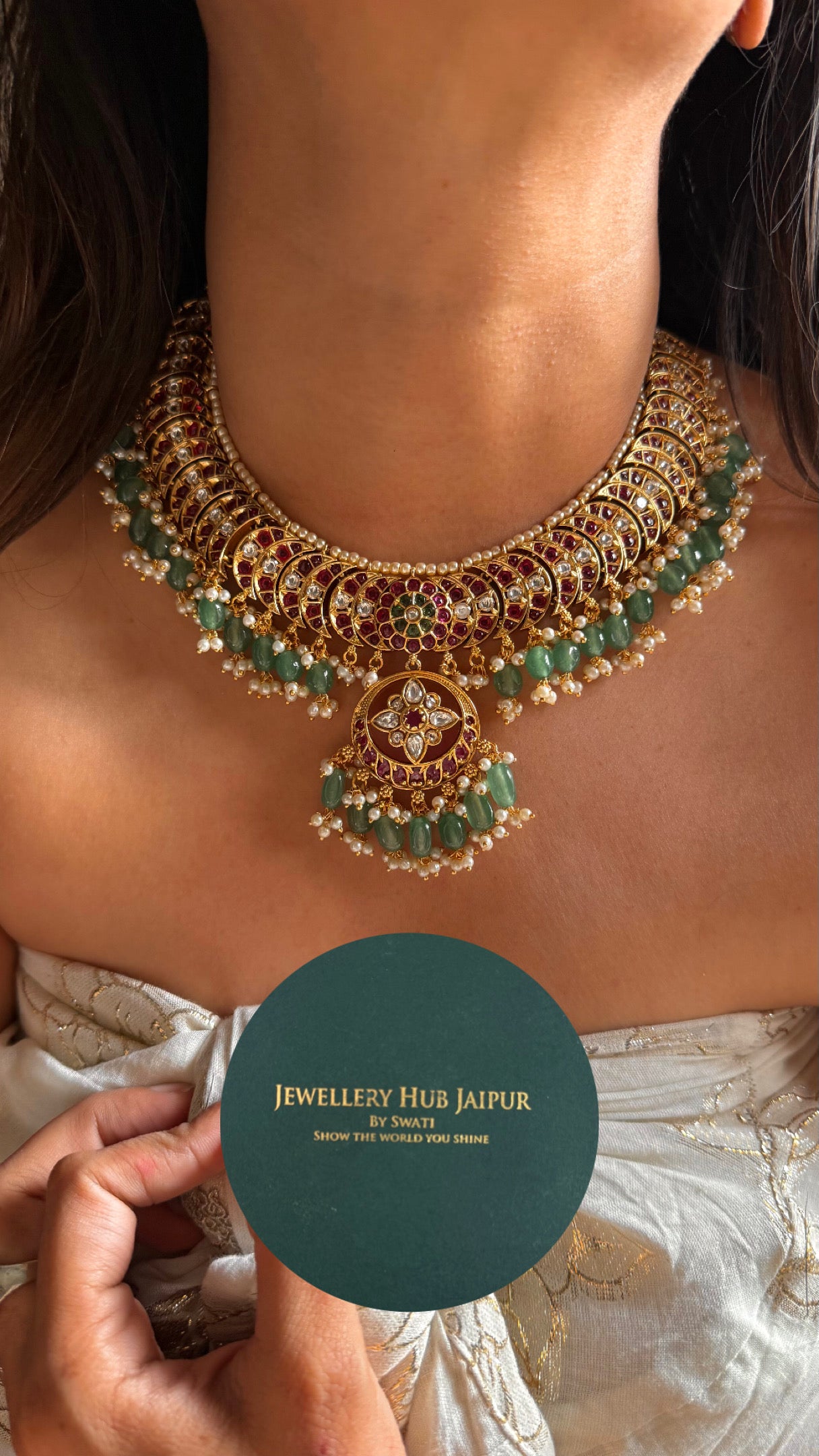 Rani Pink Takkar work Collar Necklace