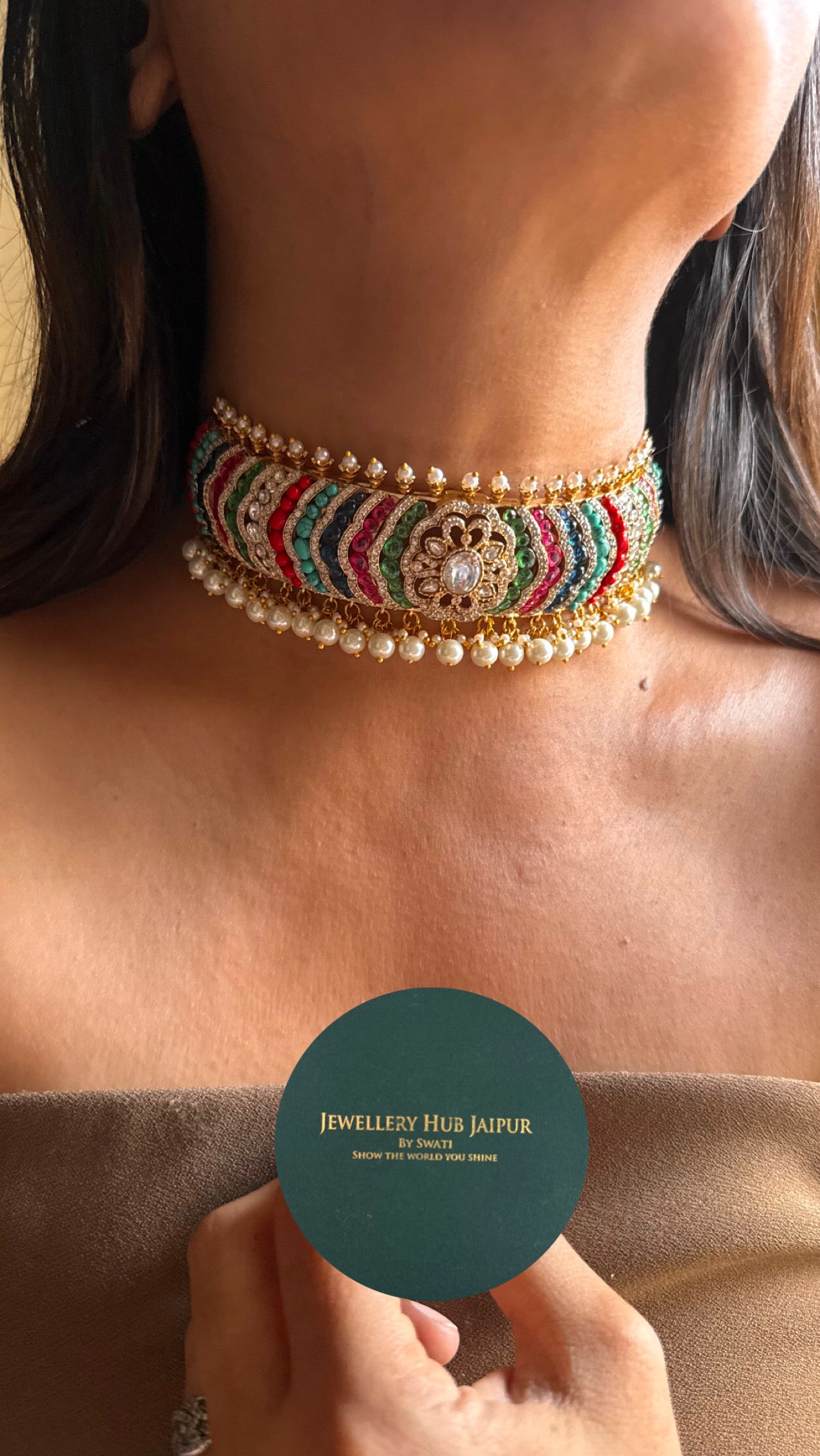 Multicoloured floral real mossanite choker