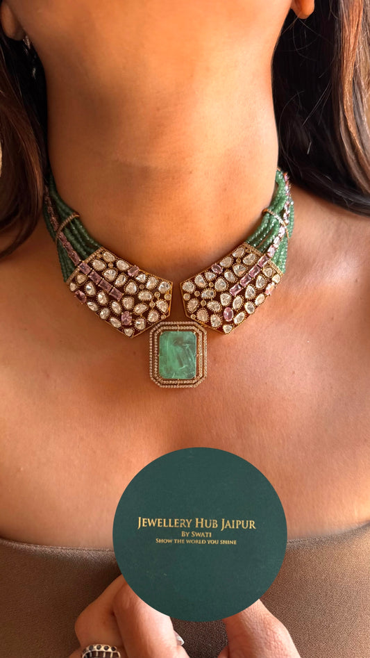 Mint with rose quartz designer necklace