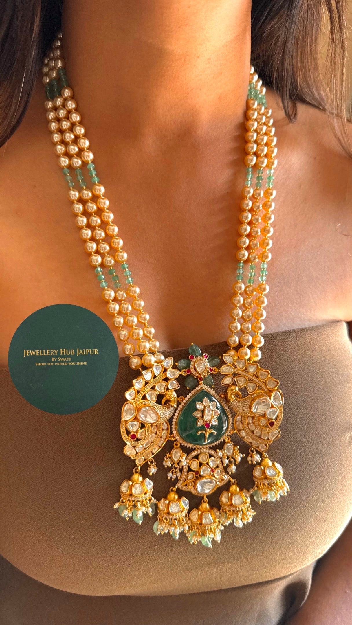 Panna choker with long pendant set combo
