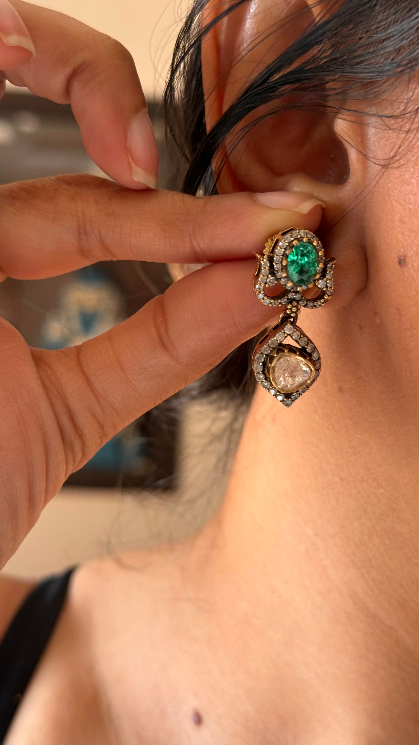 emerald moissanite peeli polki necklace