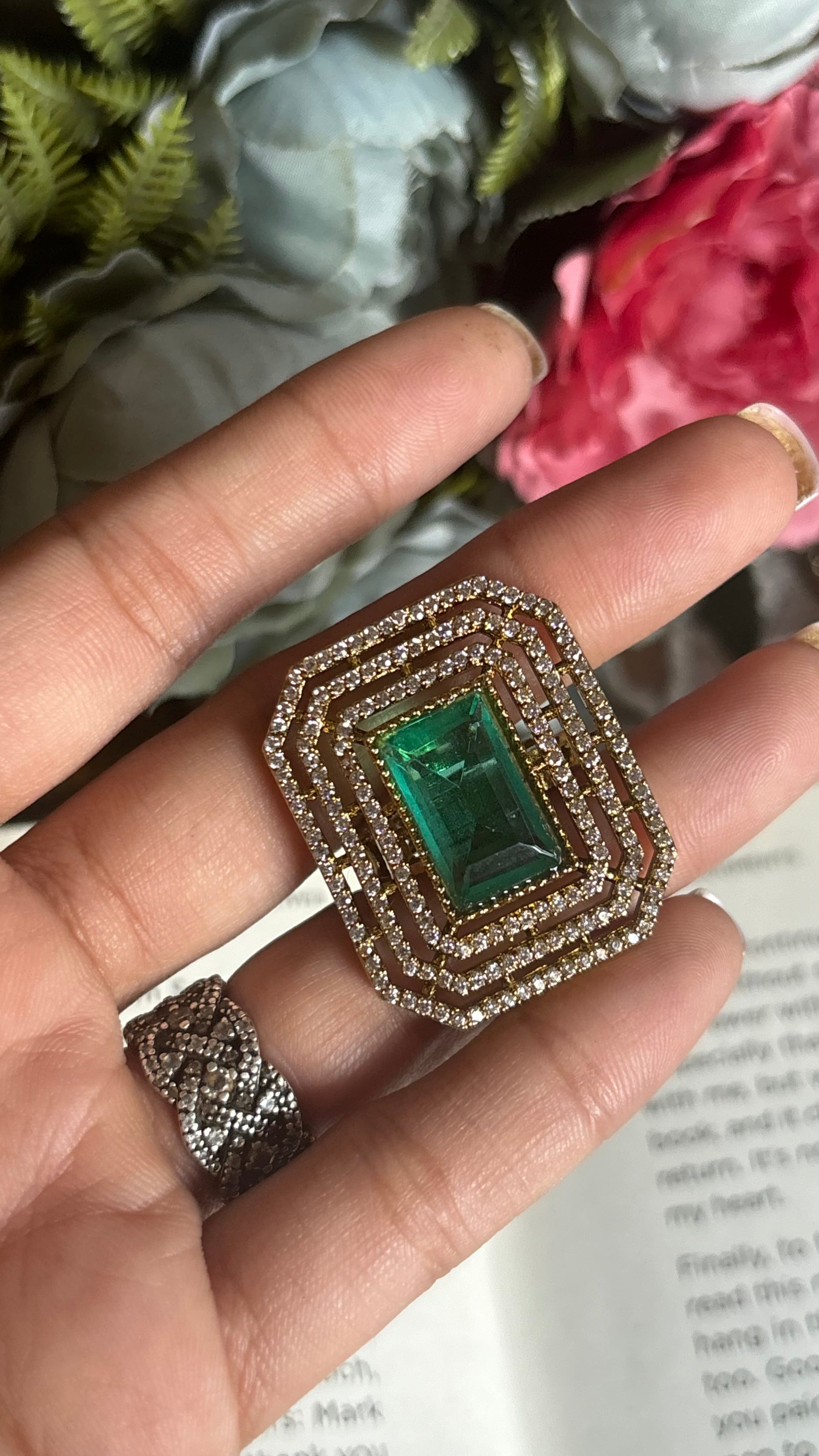 Emerald rectangle ring