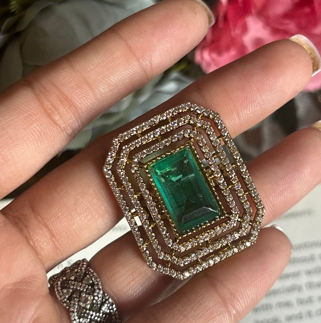 Emerald rectangle ring