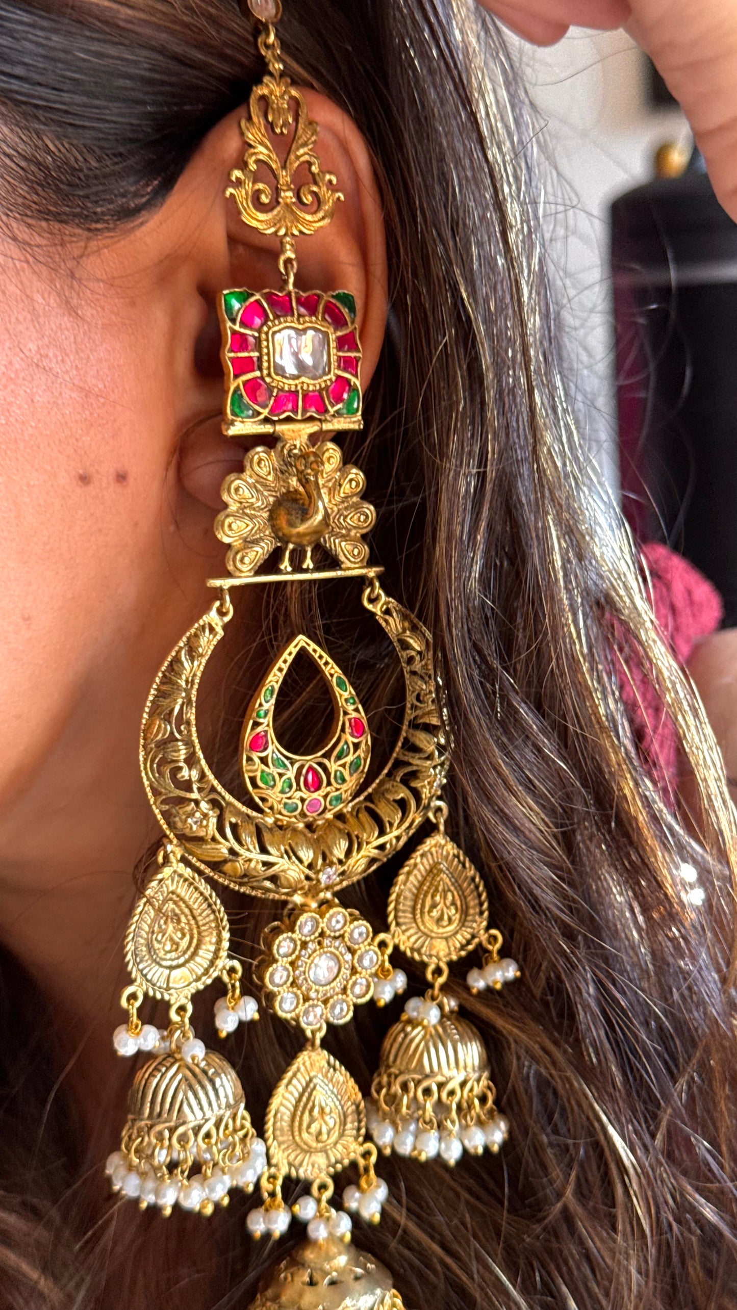 Amrapali inspired peacock paachi polki danglers