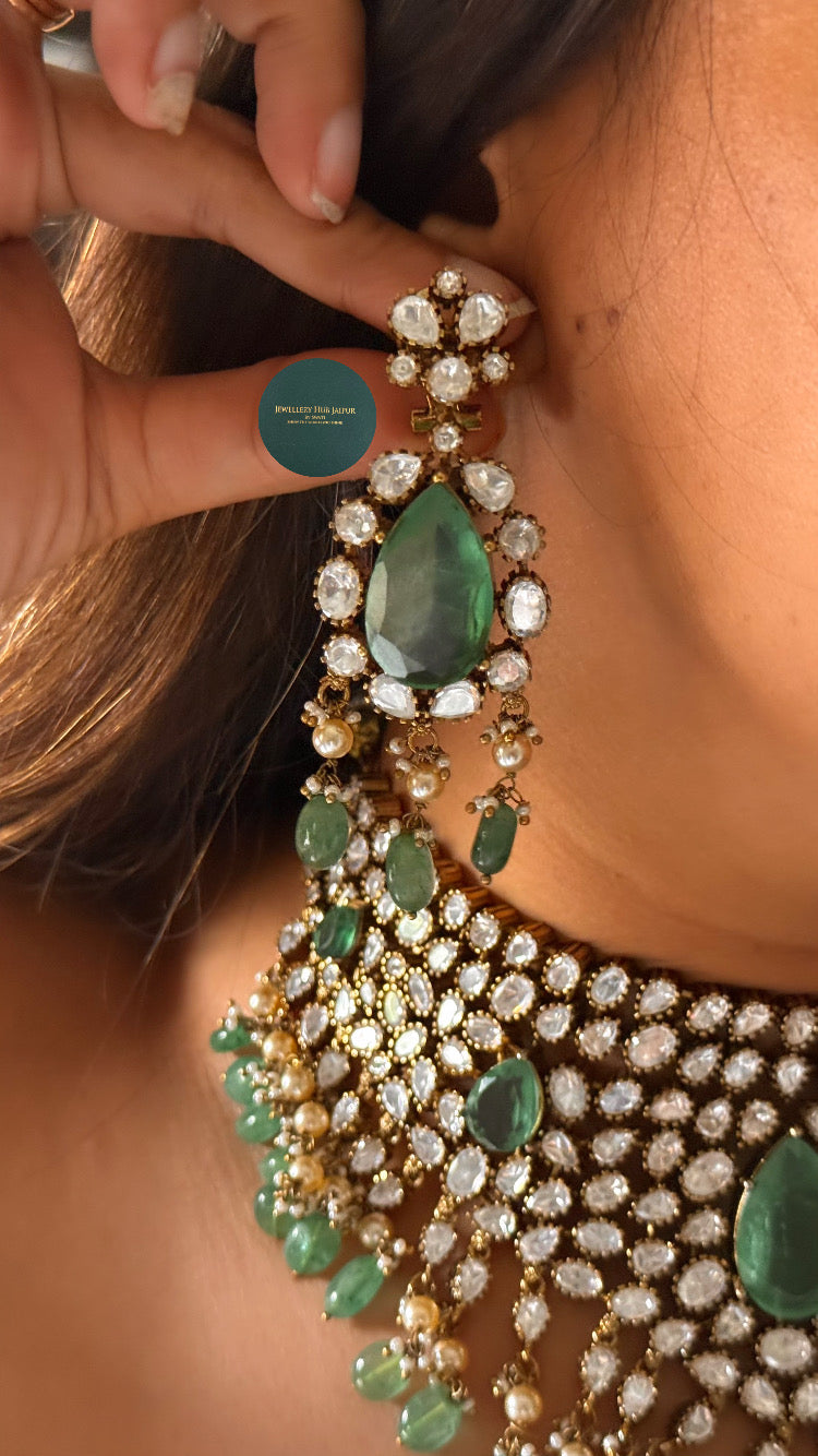 Sage green doublet moissanite polki Victorian choker set