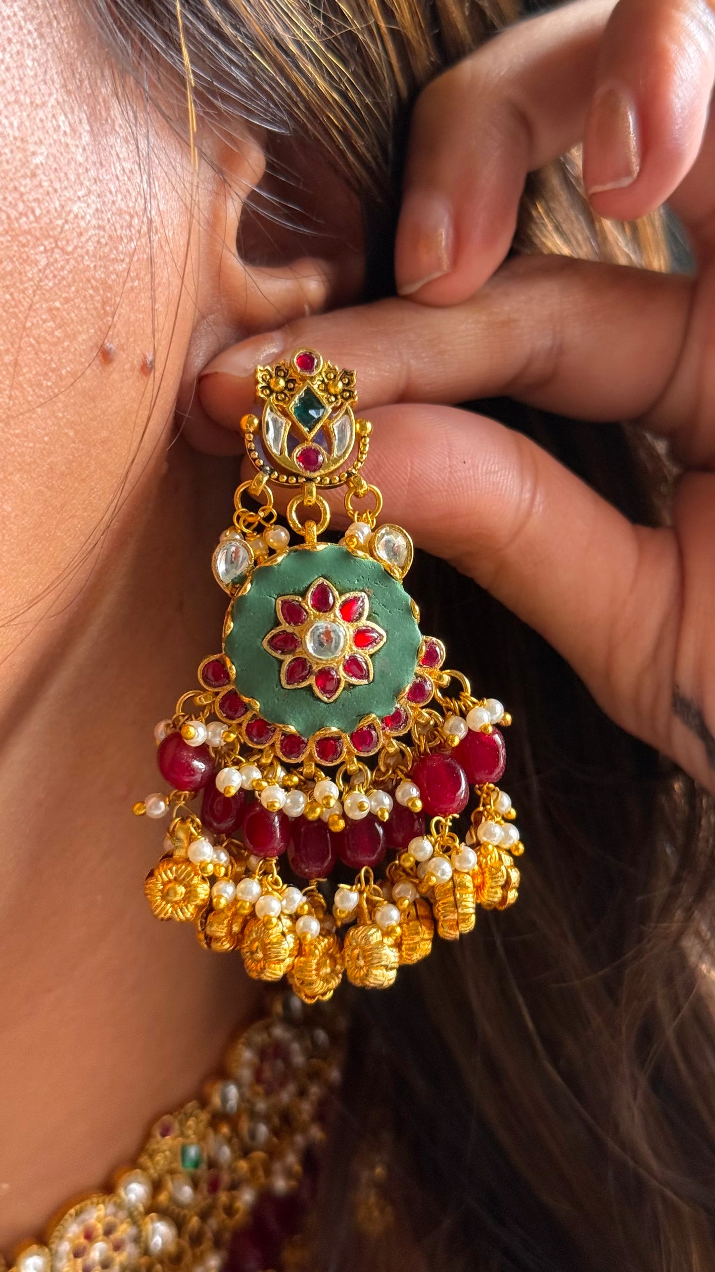 Heritage Rani pink ruby & emerald with golden drops