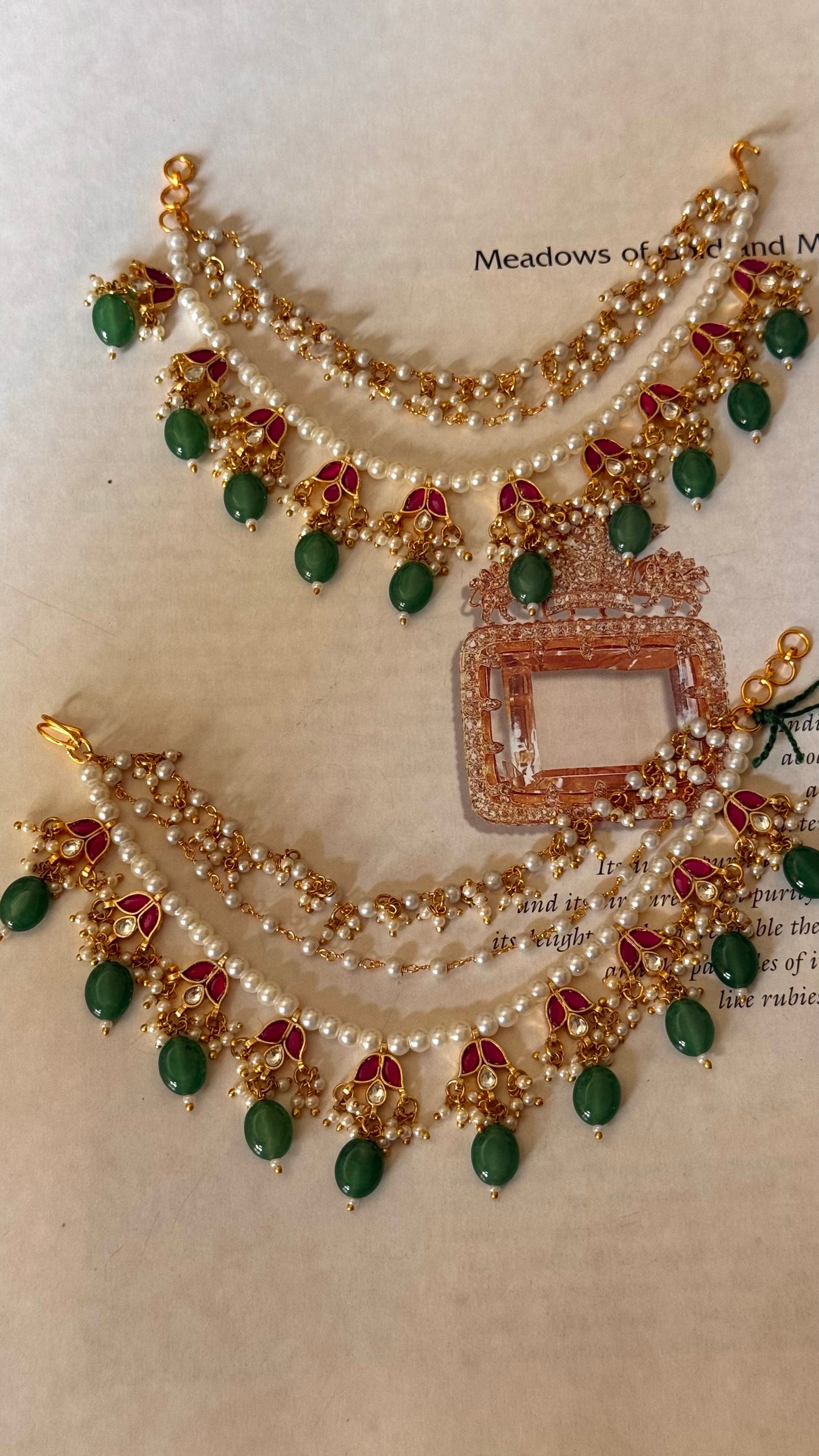 Floral paachi kundan handmade layerd kaanchain