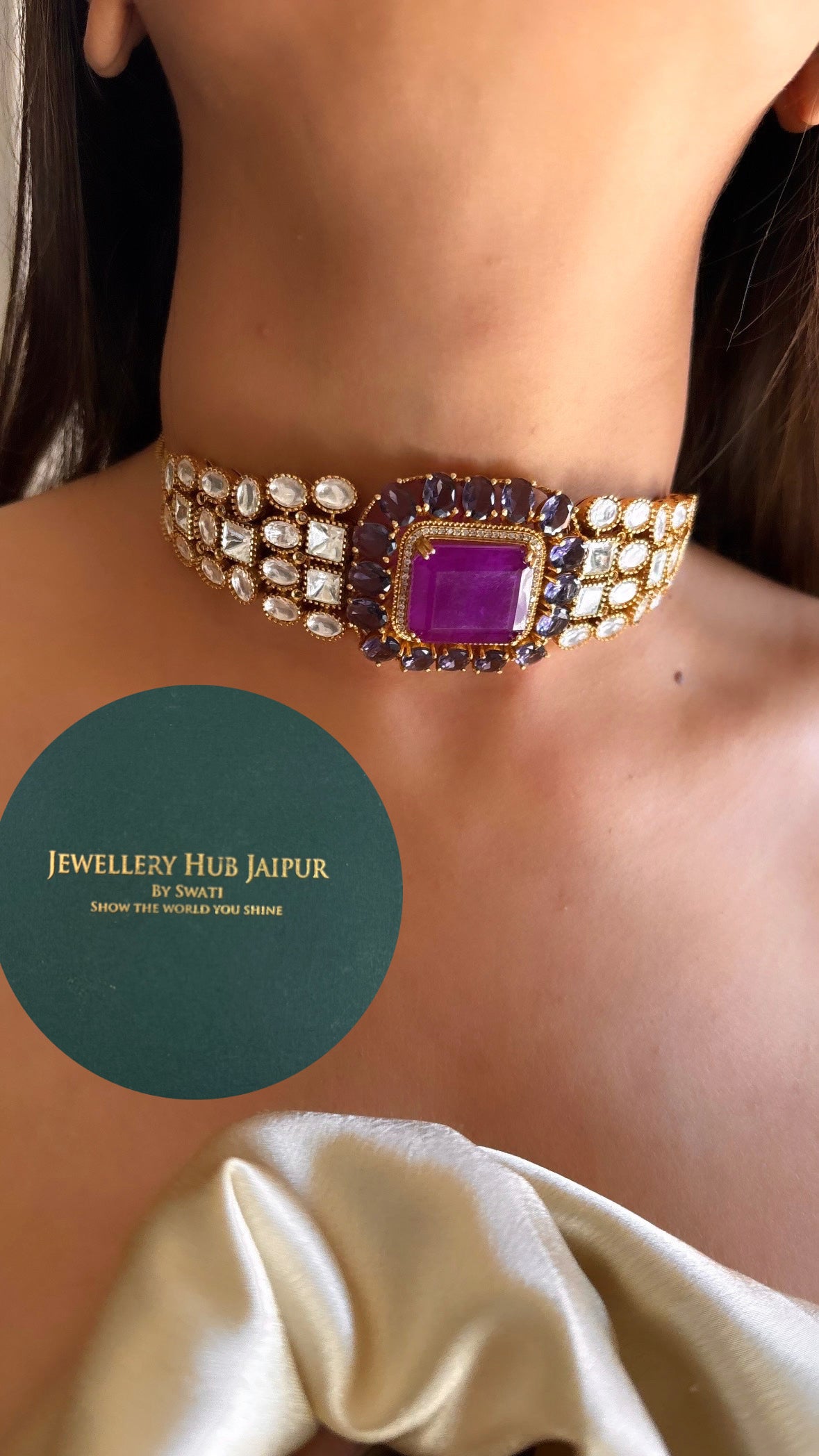 Tanzanite choker necklace with earrings