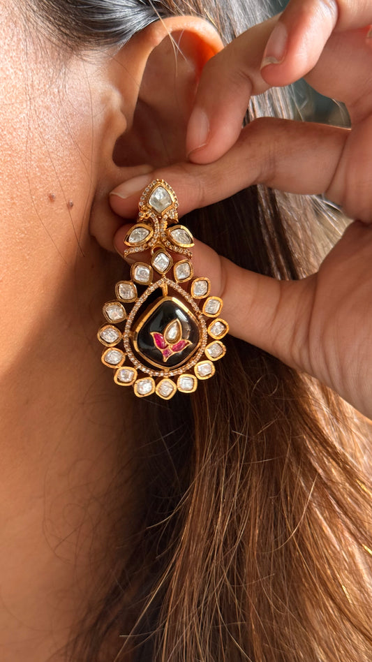 Moissanite triple leaf pattern, Sabyasachi inspired danglers