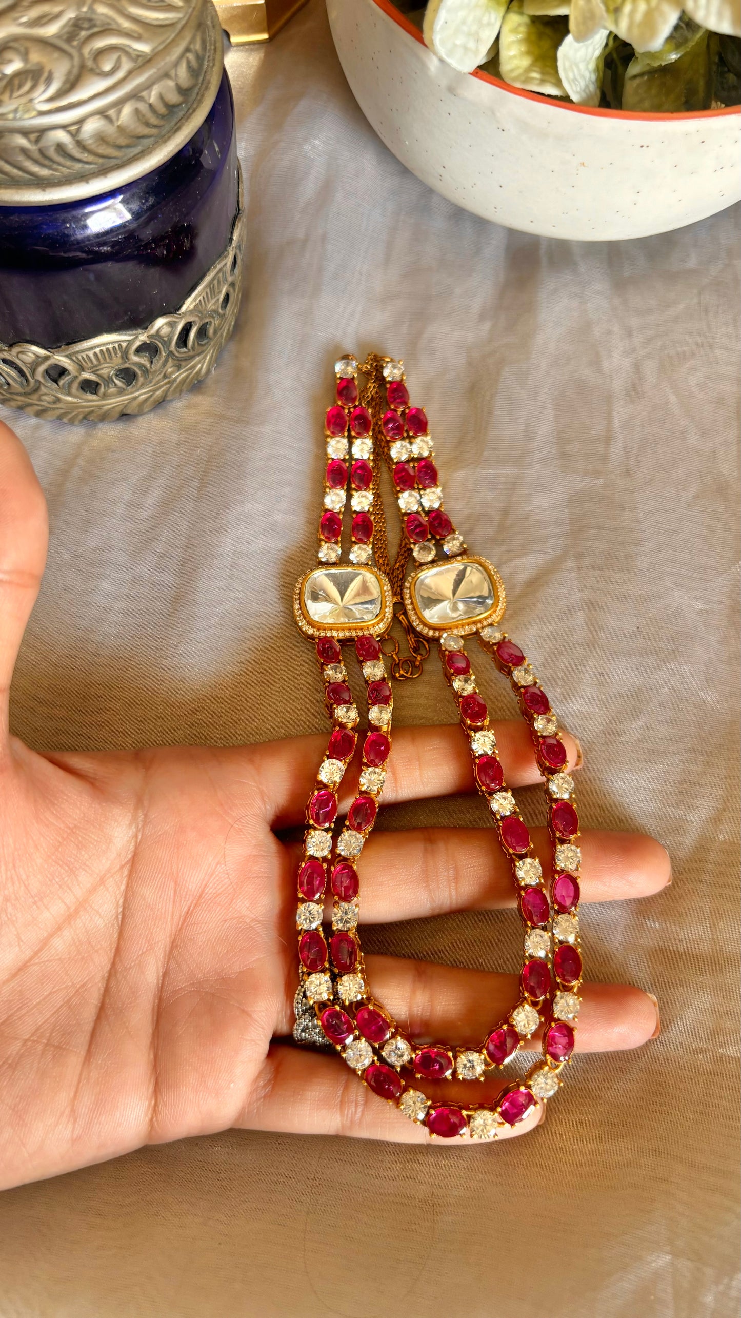 Damyanti Ruby polki necklace with earrings