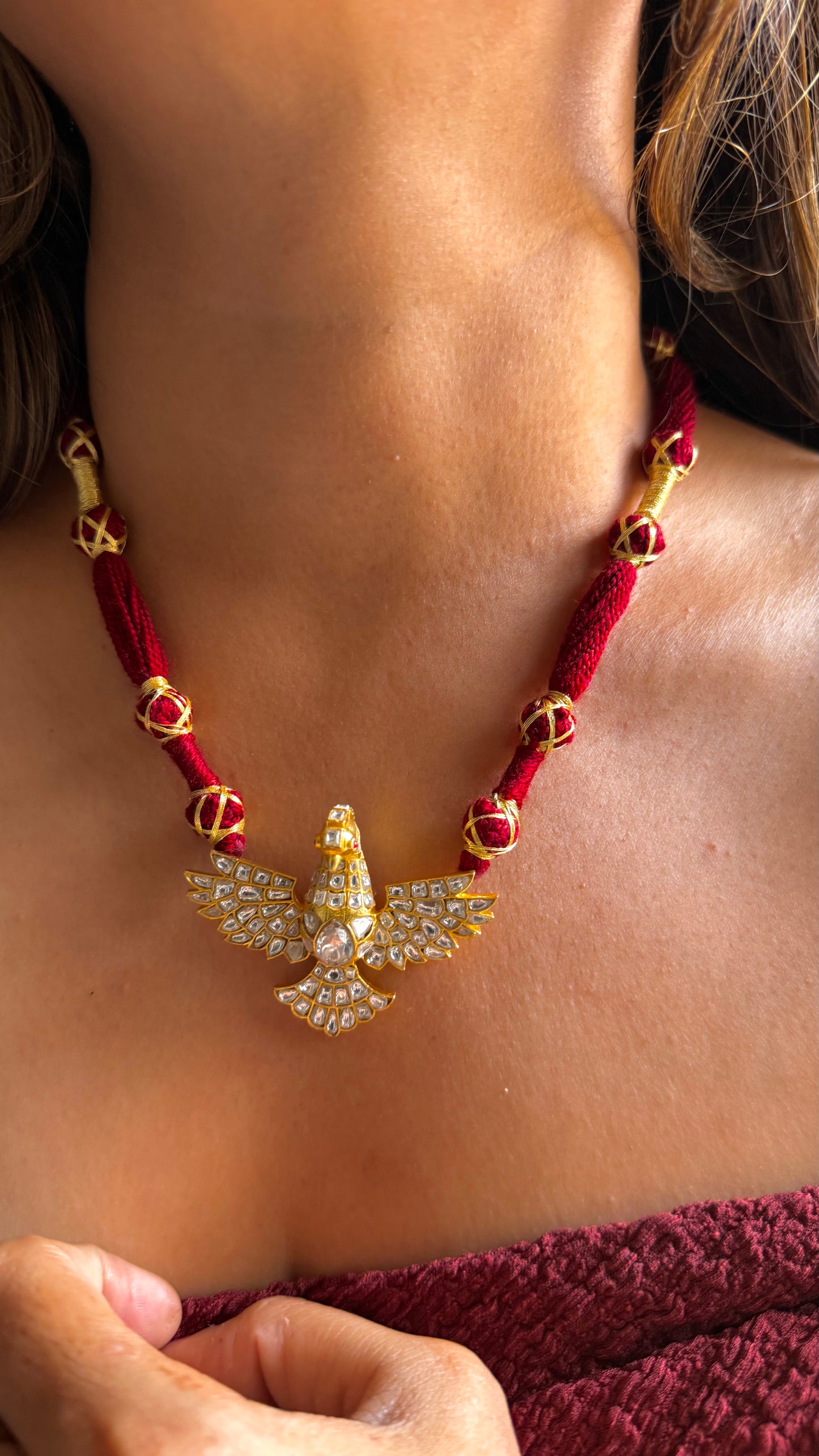 Paachi kundan ruby thread eagle neckalce